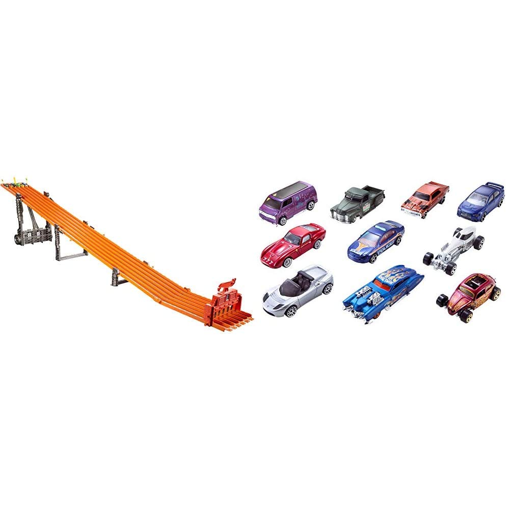 Hot Wheels Super 6-Lane Raceway Set with 10 Die-Cast Cars - Ultimate Toy Race Track for Kids Birthday & Christmas Gifts - Perfect for Indoor Racing Fun & Family Game Nights