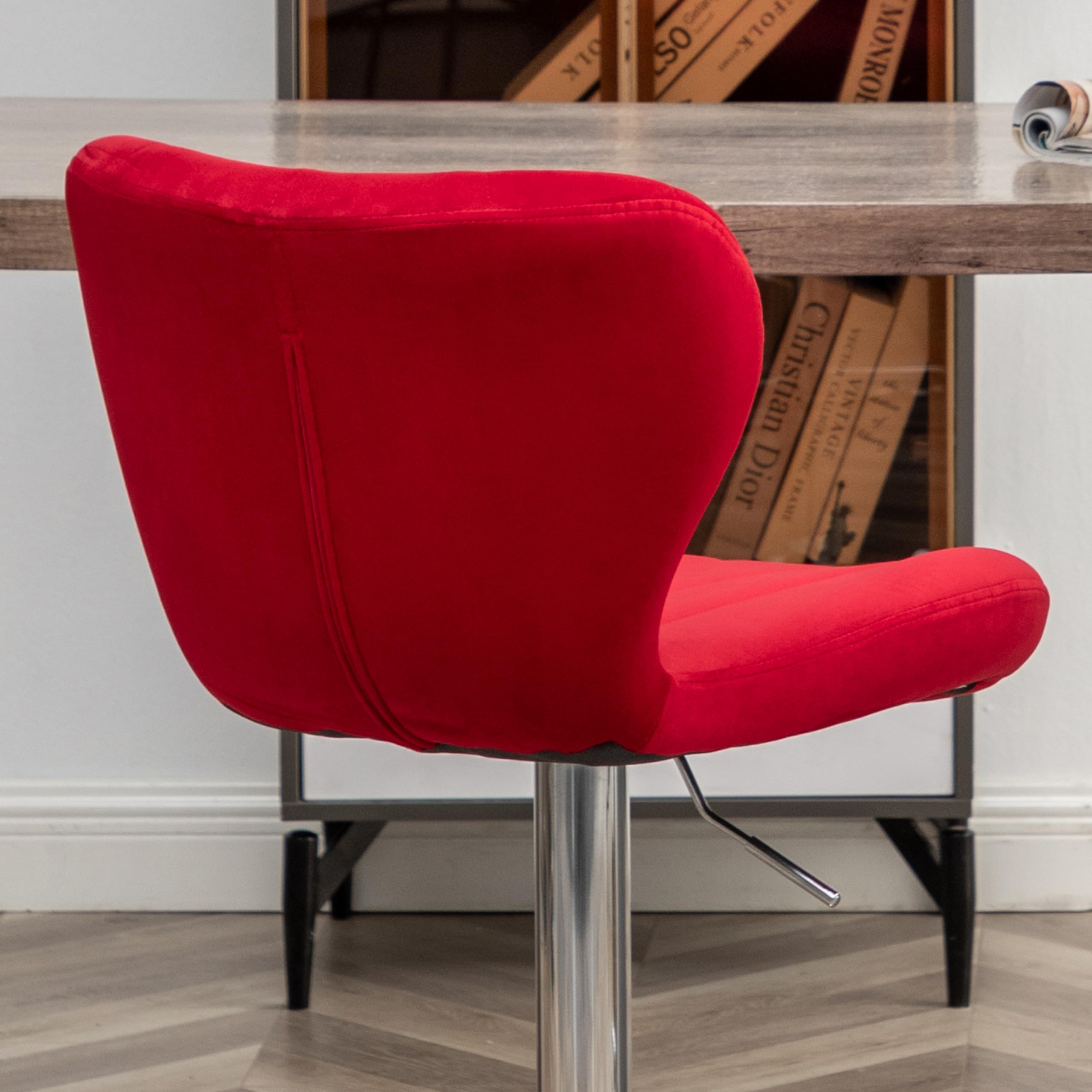 Roundhill Furniture Ellston Velvet Adjustable Swivel Bar Stools - Set of 2, Red Velvet Upholstered Counter Height Stools with Footrest - Perfect for Kitchen Island, Home Bar & Breakfast Nook