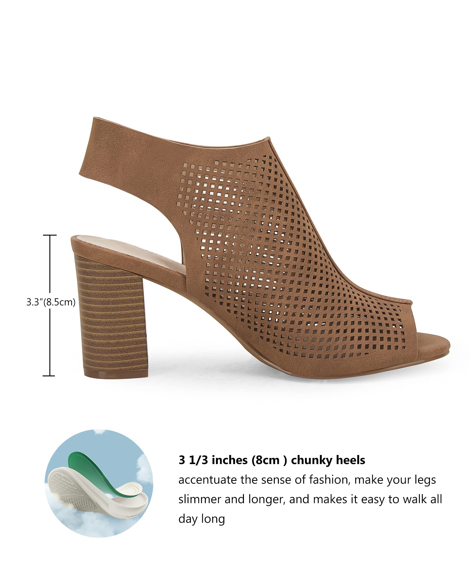 Coutgo Women's Open Toe Ankle Strap High Heel Sandals - Chunky Block Heel Booties for Party, Wedding & Night Out | Comfortable Cutout Design Summer Dress Shoes