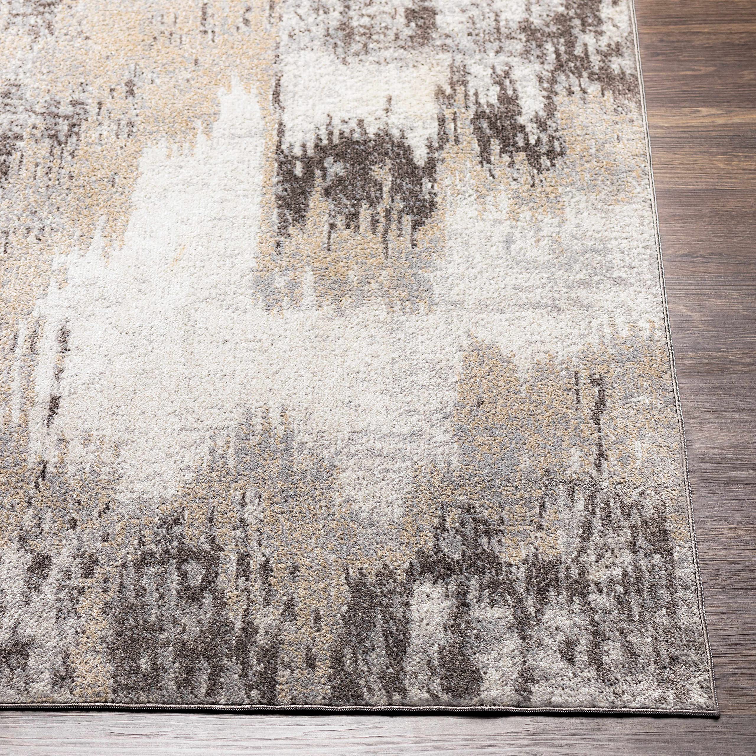 Machine Washable Area Rug for Living Room & Bedroom - Soft Beige, Brown, Gray Modern Rug - 6'7