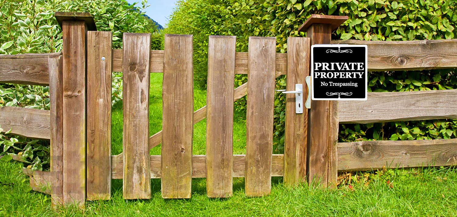 Black No Trespassing Private Property Sign - 9x9 Inch Durable Aluminum Metal Sign, UV Protected & Weatherproof for Indoor/Outdoor Use - Perfect for Home, Business, Yard & Farm Security (2-Pack)