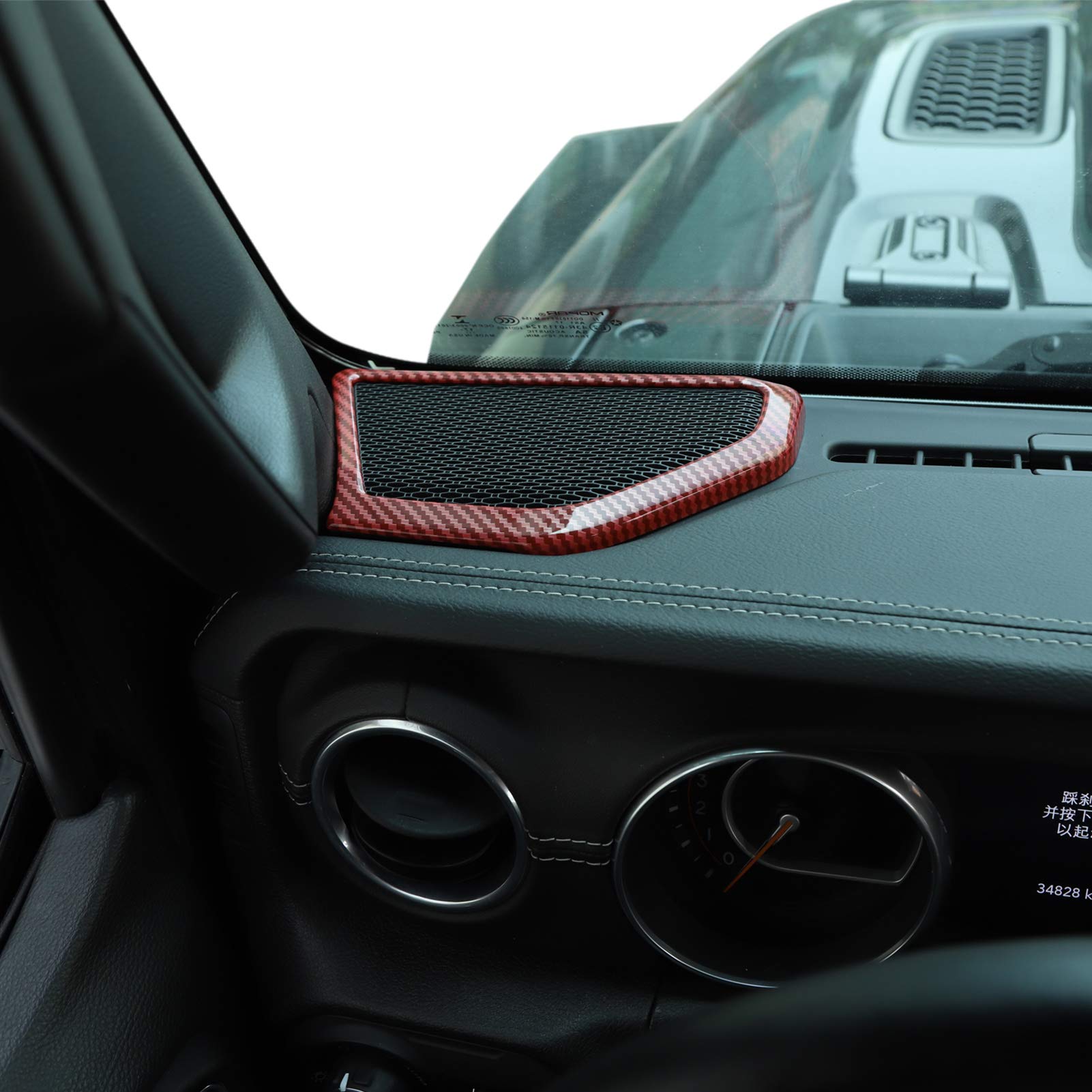 JeCar Red Carbon Fiber A-Pillar Speaker Cover Trim - Interior Accessories Compatible with 2018-2023 Jeep Wrangler JL & JLU - Upgrade Your Ride with Premium Style & Protection