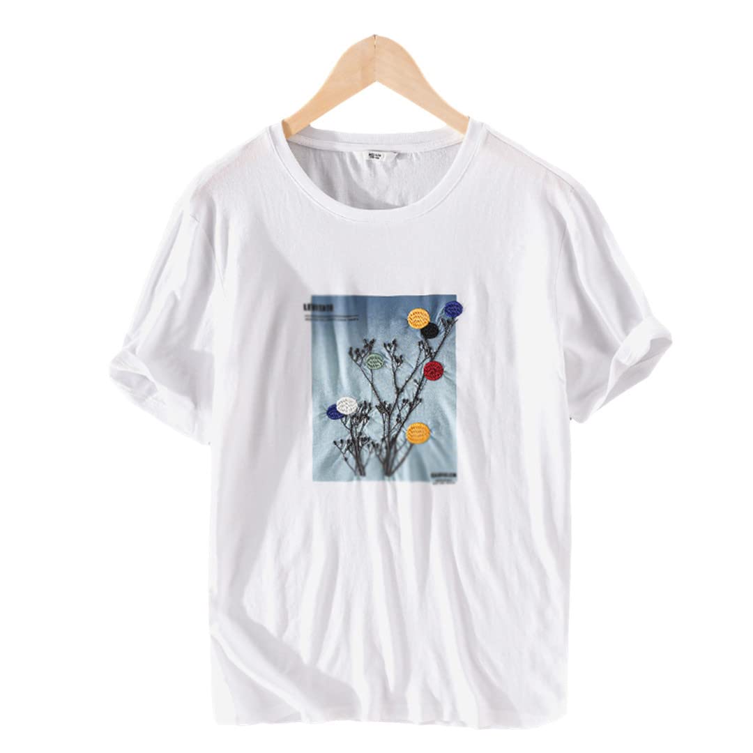 Men's Vintage Short Sleeve Printed T-Shirt - 100% Cotton Linen Blend, Comfortable O-Neck Summer Tee for Casual Wear, Beach Outings & Street Style