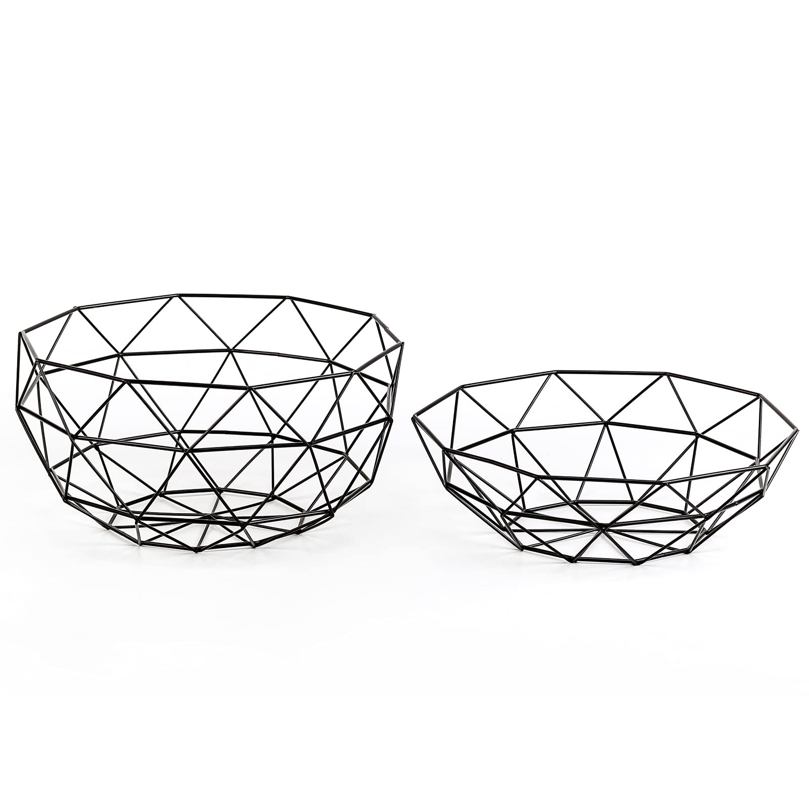 Aecipl 2-Pack Metal Wire Bowl Set for Fruits, Vegetables, Bread & Snacks - Decorative Iron Countertop Storage Basket - Kitchen & Table Centerpiece for Potpourri, Veggies & Home Decor (Black) - Perfect for Pantry Organization, Dining Table Display & Farmhouse Kitchen Decor