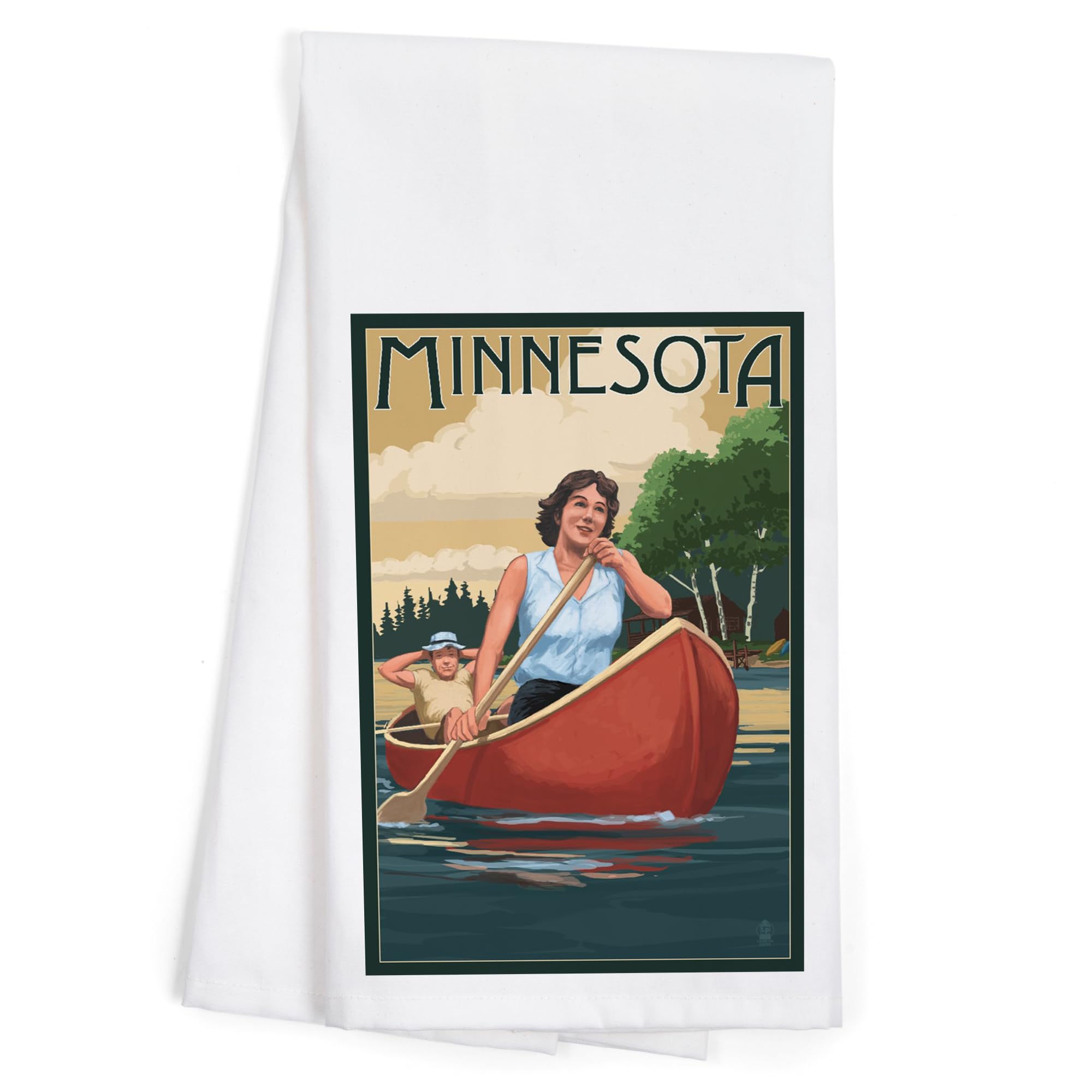 Minnesota Canoe Lake 100% Cotton Tea Towel - Decorative Hand Towel for Kitchen & Home - Perfect for Camping, Cabin Decor, and Outdoor Enthusiasts
