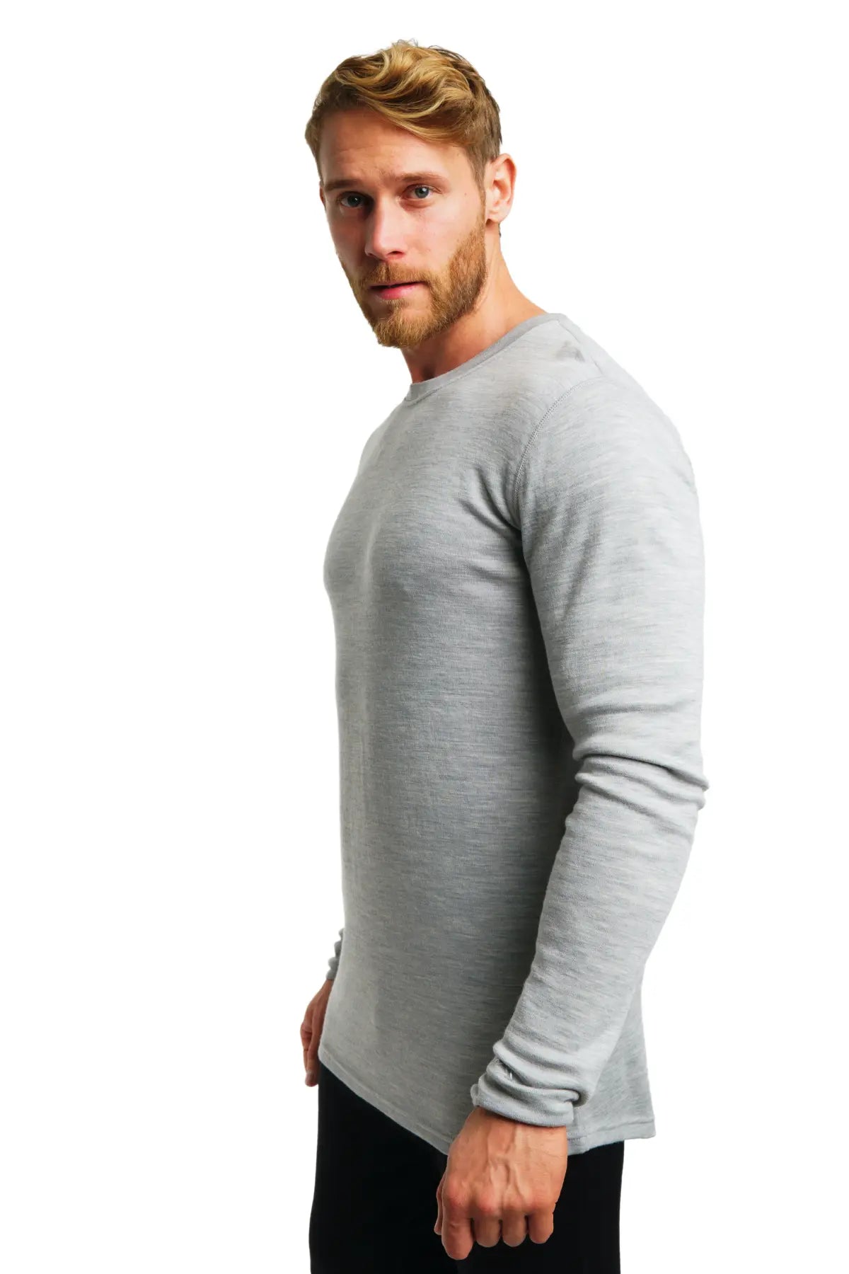 Premium Men's Merino Wool Long Sleeve Base Layer Shirt - 250g Gray Heather - Warm Thermal Underwear for Hiking, Skiing & Winter Outdoor Activities