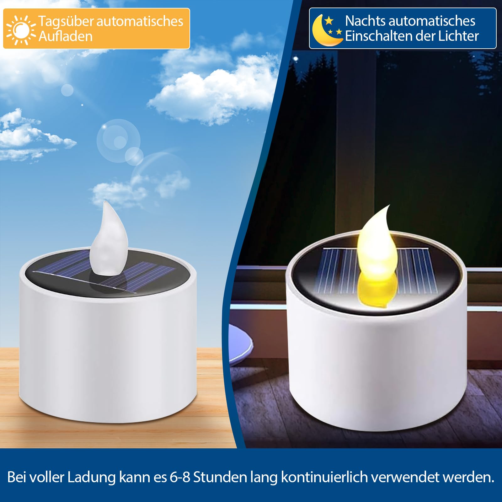6 Pack LED Tealight Candles - Solar Powered, Waterproof, Flameless Flickering Warm White Lights for Outdoor Garden, Yard, Party, Wedding, Festival & Christmas Decor - Perfect for Romantic Dinners, Patio Ambiance, and Holiday Centerpieces