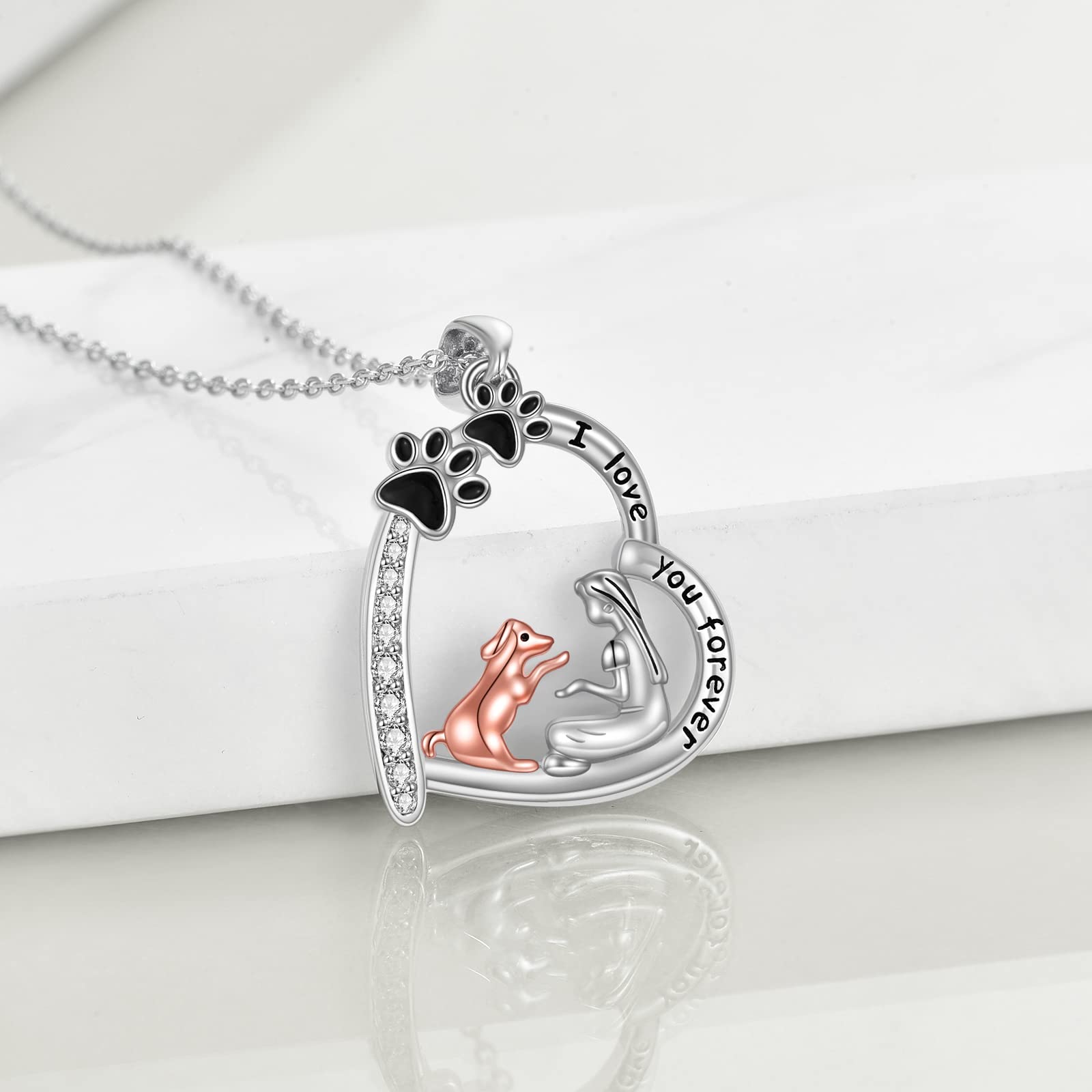 Sterling Silver Dog Paw Heart Necklace - Perfect Gift for Women Dog Lovers | Birthday Jewelry for Her | Ideal for Pet Owners, Dog Moms & Animal Lovers | Great for Everyday Wear, Special Occasions & Gift Giving