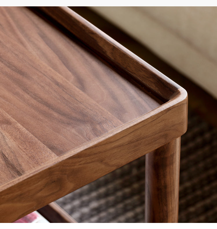 Solid Black Walnut Wood Side Table with Double Layer Storage Shelf - Nightstand, Living Room Accent Table, Bedroom End Table for Home Decor