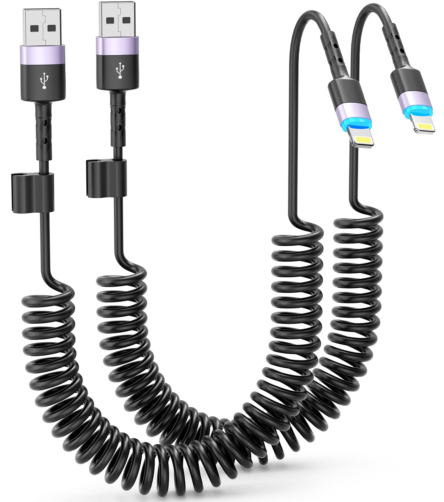 MFi Certified Coiled Lightning Cable 3FT 2-Pack - Short USB to Lightning iPhone Charger Cord for CarPlay & Car Charging - Durable Charging Cable for iPhone 12/11/X/8/7/6/Plus (Perfect for Road Trips & Daily Commute)