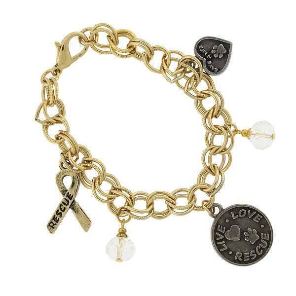 1928 Jewelry Heart Rescue & Live Love Charm Bracelet - Romantic Gift for Her, Perfect for Anniversaries & Valentine's Day