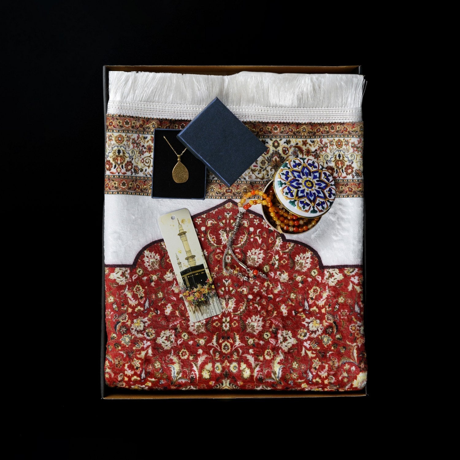 Ramadan Gift Set - Premium Muslim Prayer Rug, Islamic Prayer Beads & Quran Calligraphy Pendant for Eid, Hajj & Daily Prayers - Perfect for Home, Mosque & Travel Worship