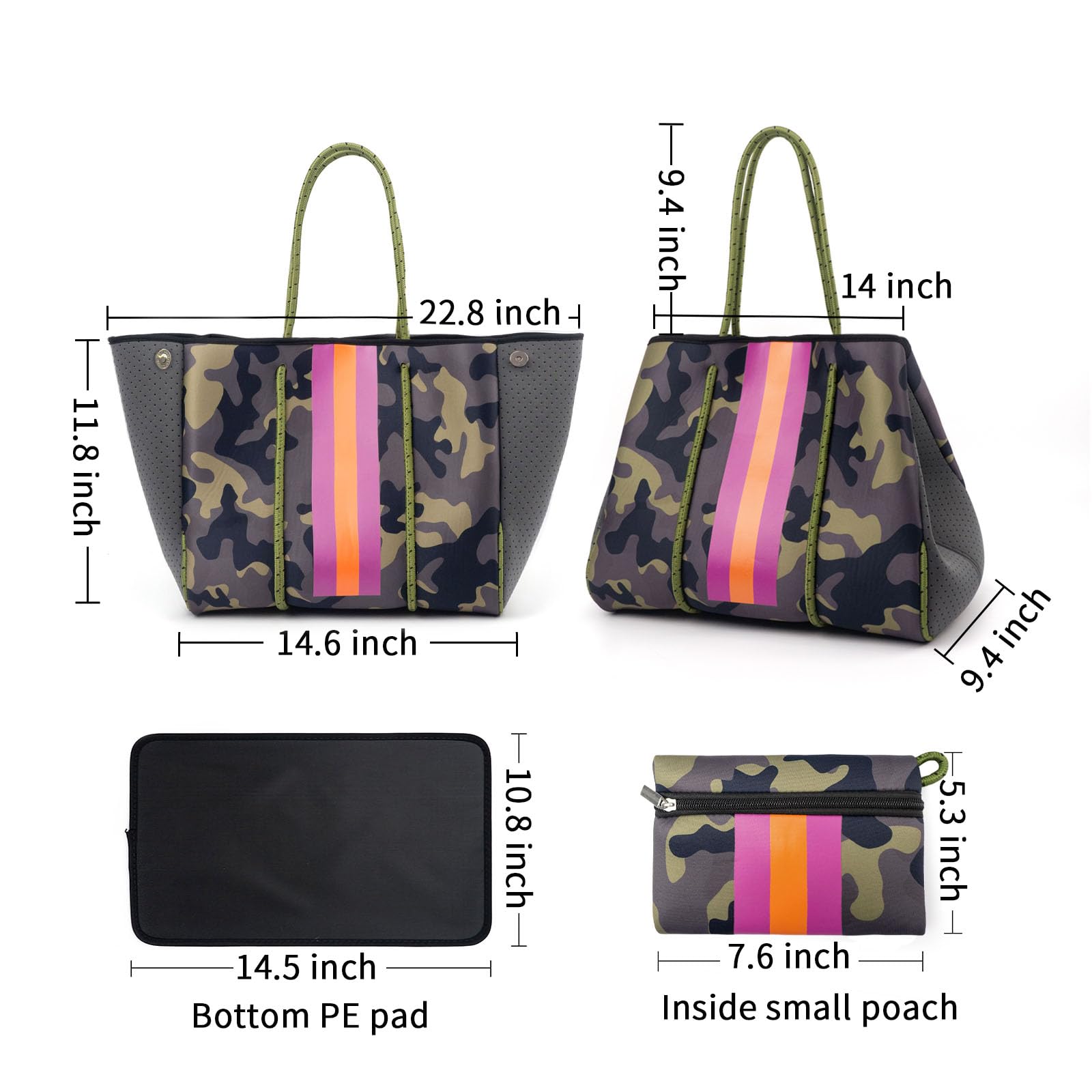 IBEE Neoprene Tote Bag for Women - Large Foldable Beach & Pool Bag