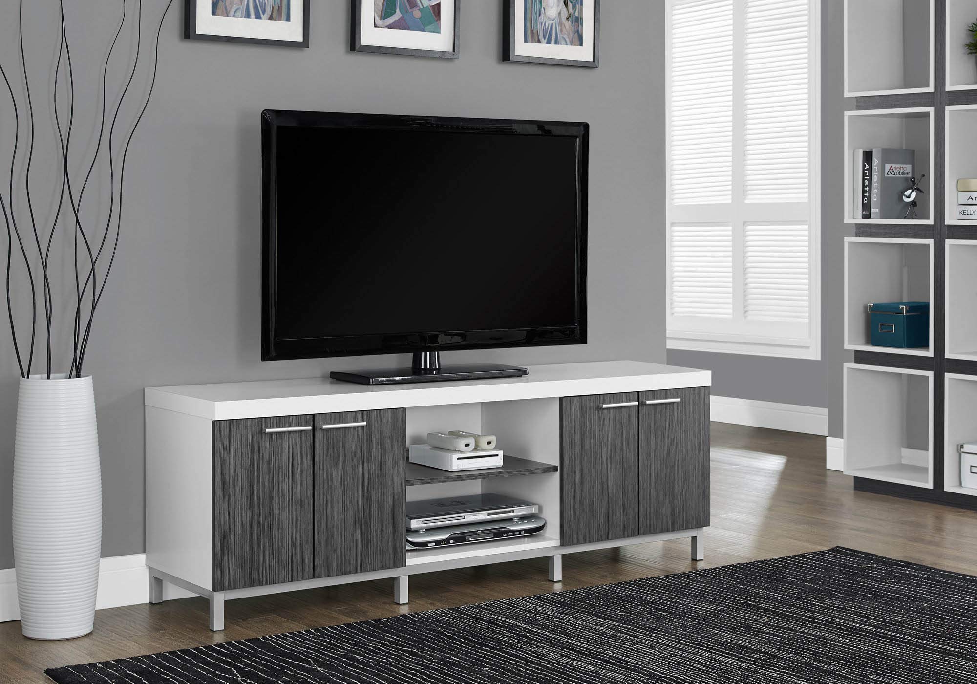 Offex Modern 60 Inch TV Stand with Storage - White & Grey Finish for Living Room, Bedroom, or Home Theater Setup
