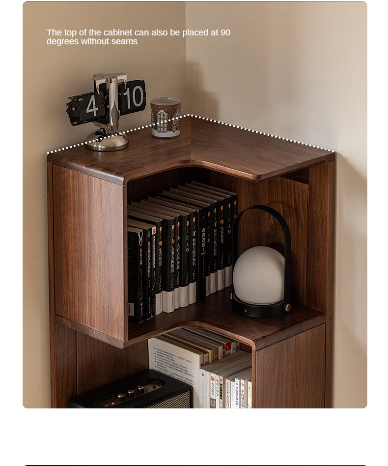 Solid Black Walnut Wood Corner Bookcase Shelf - Stylish Storage for Books, Decor & Small Spaces | Perfect for Living Room, Office & Bedroom Organization