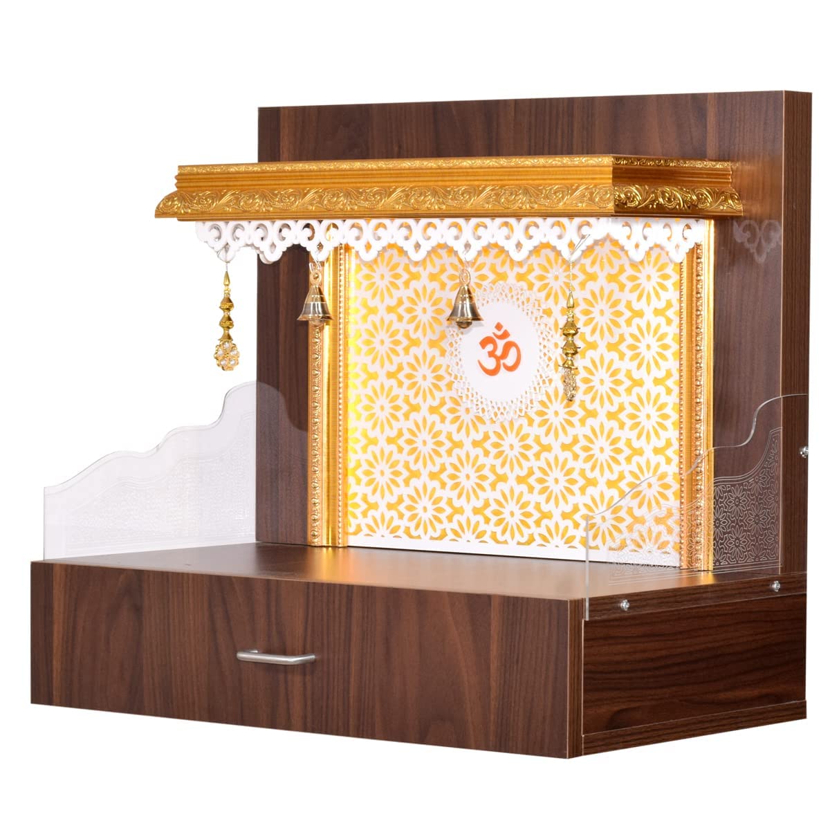 Handcrafted Wooden Mandir for Home Temple - Brown Prayer Altar with LED Lights | Perfect for Pooja Room, Meditation Corner & Spiritual Decor