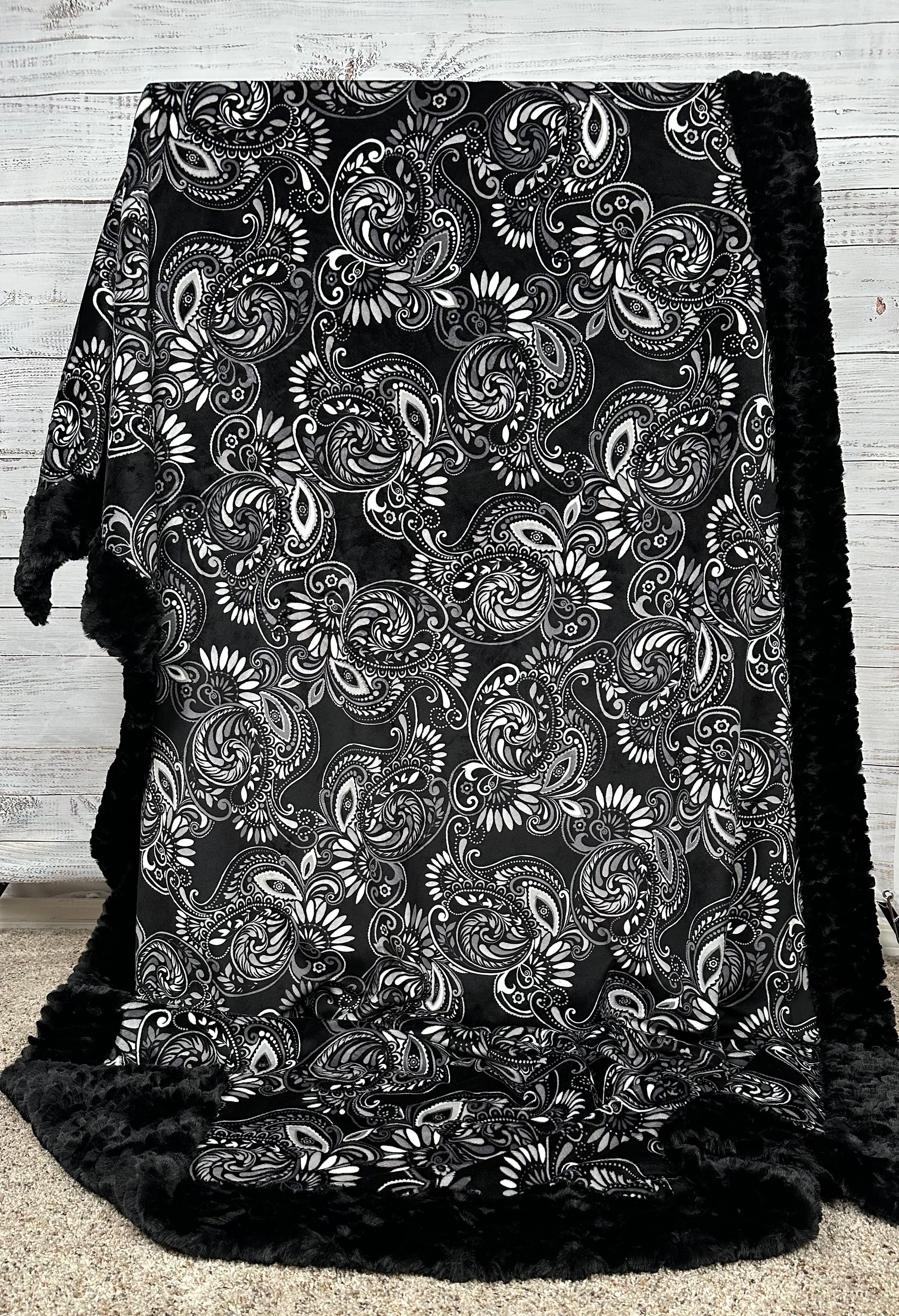 Paisley Black Florence Luxe X Long 51x90 Minky Blanket - Ultra Soft Plush Throw for Bed, Couch & Nursery - Perfect for Cozy Nights, Baby Gifts & Home Decor