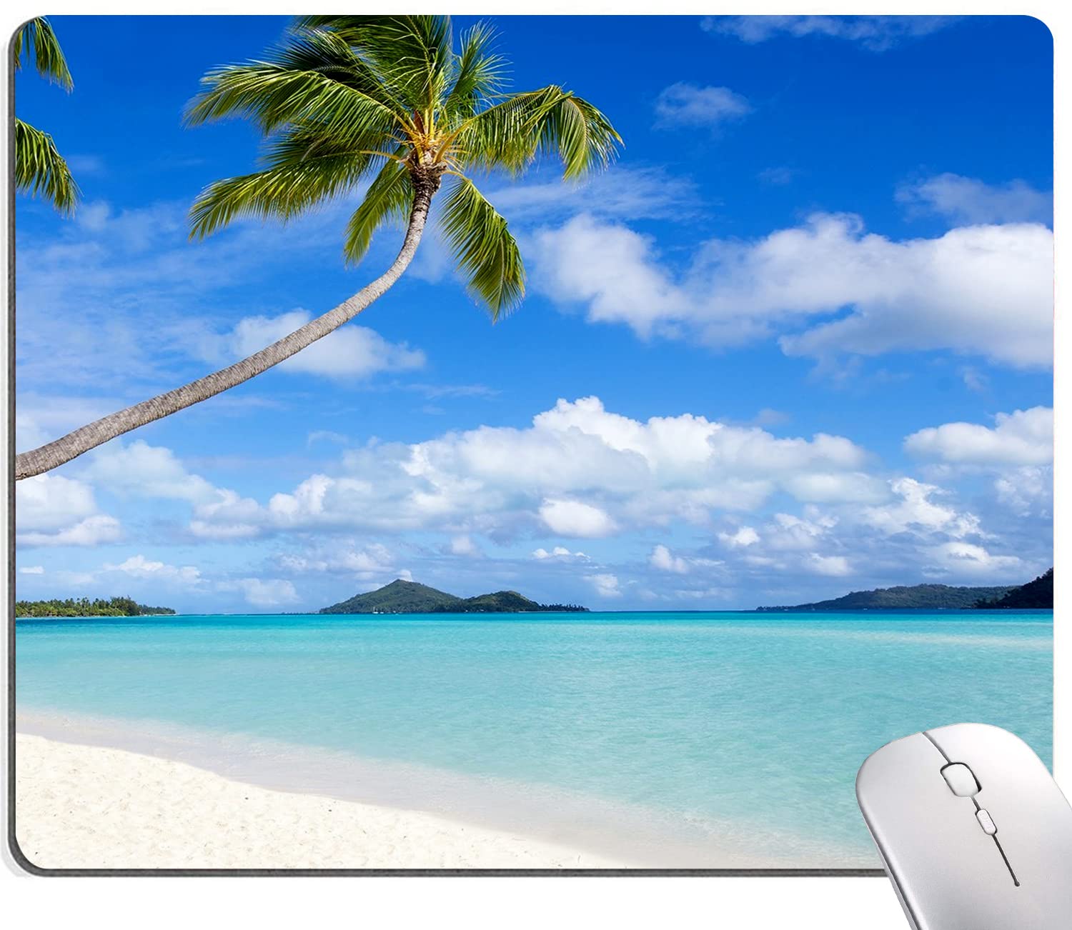 Beach Design Washable Non-Slip Mouse Pad - Square Cloth Mousepad for Office Laptop & Wireless Mouse - Cute Desk Accessory for Work & Gaming