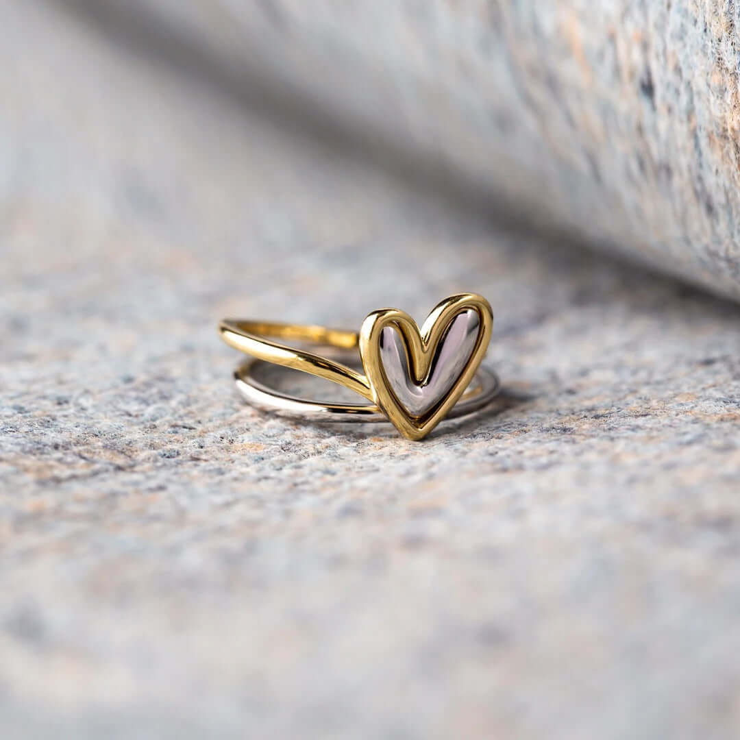Self Love Mini Heart Stacking Ring Set - Dainty Gold & Silver Stackable Rings for Women | Perfect for Valentine's Day, Anniversary Gifts & Everyday Wear (YS020)