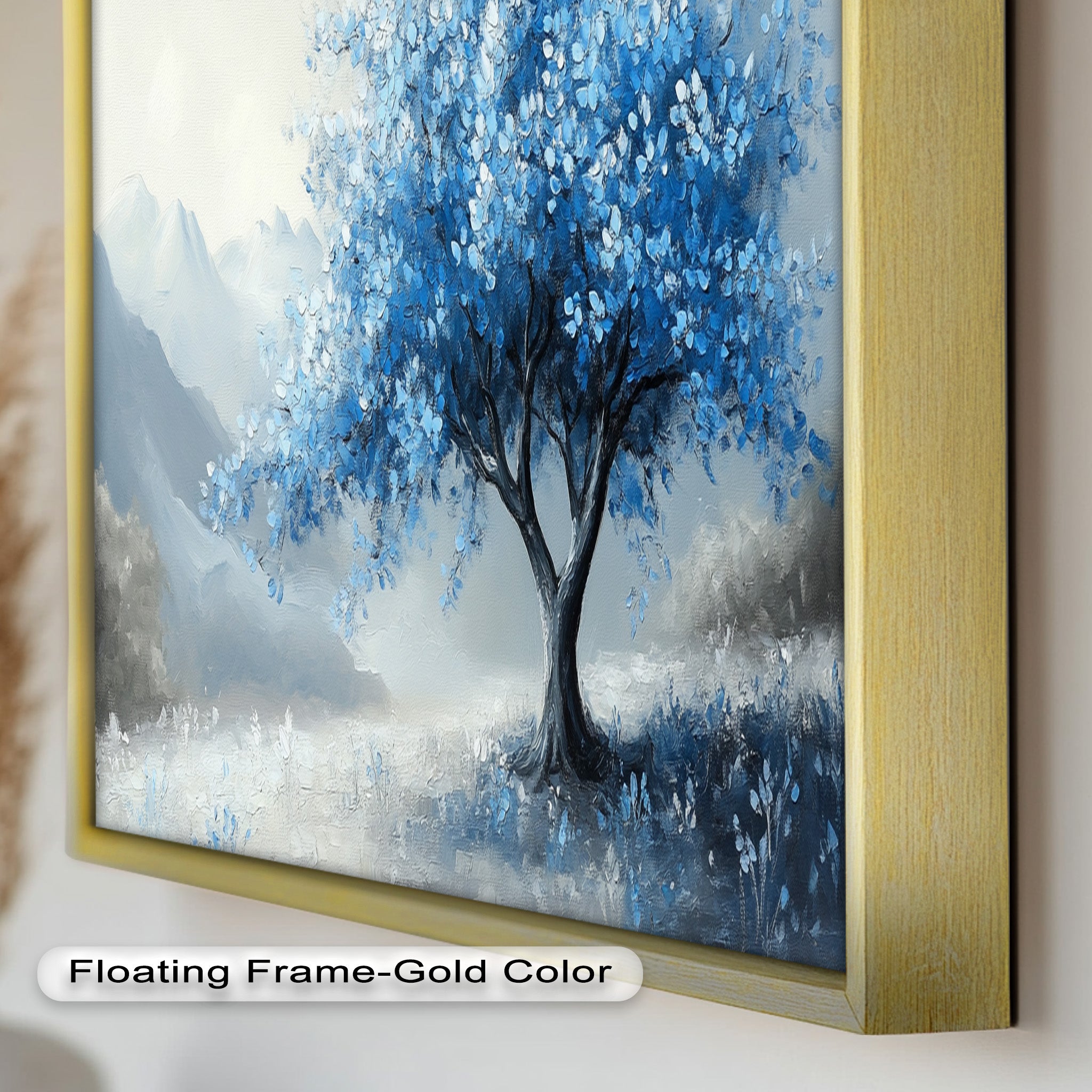 Blue Tree Landscape Oil Painting - Handmade Canvas Art for Home & Office Decor, Living Room Wall Art, Gift Idea