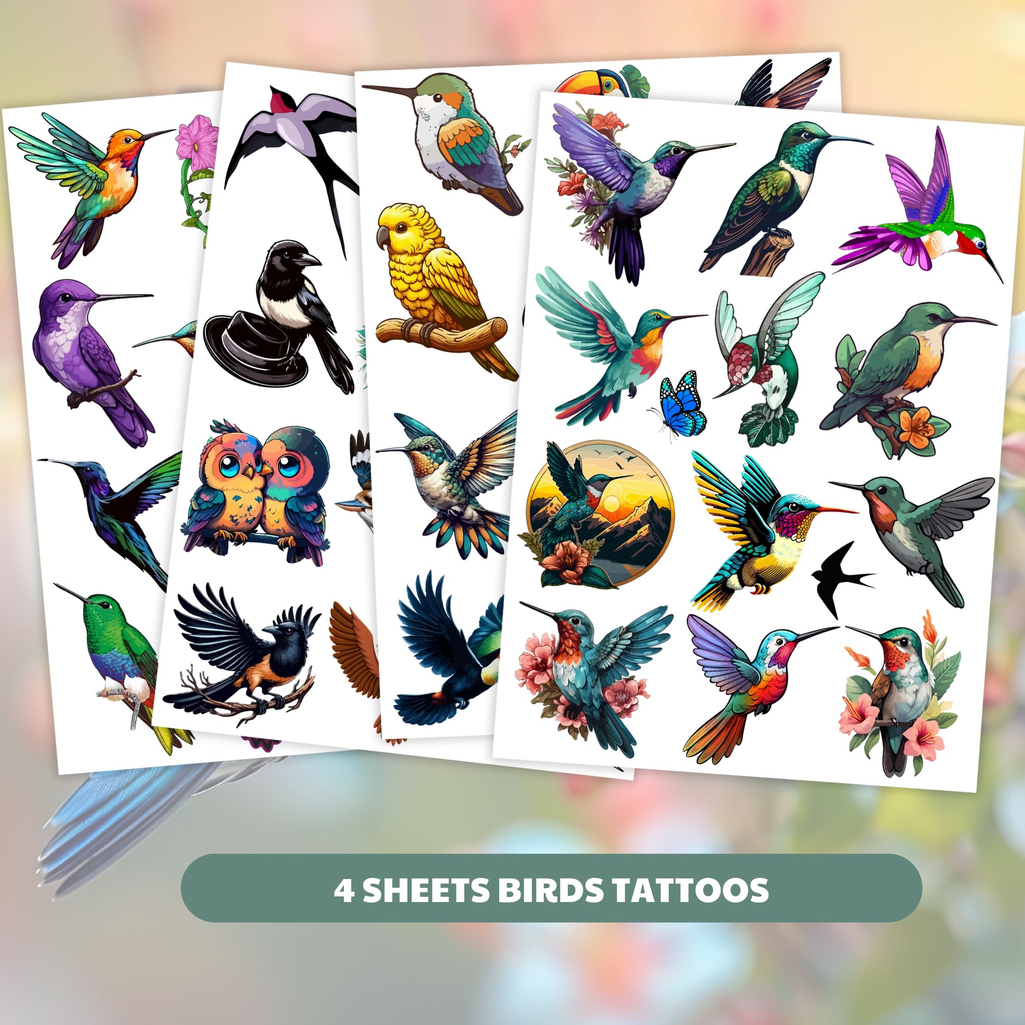50 Colorful Hummingbird Temporary Tattoos - Waterproof Party Favors for Birthdays & School Rewards