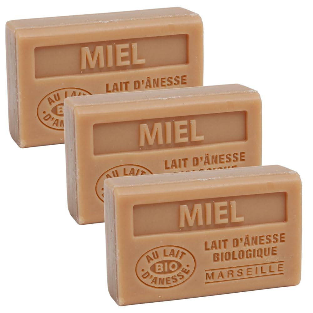 **Organic Donkey Milk French Soap - Provence Marseille Honey Fragrance Bar (60g x 3) - Natural Skincare for Sensitive Skin & Luxurious Bathing Experience**