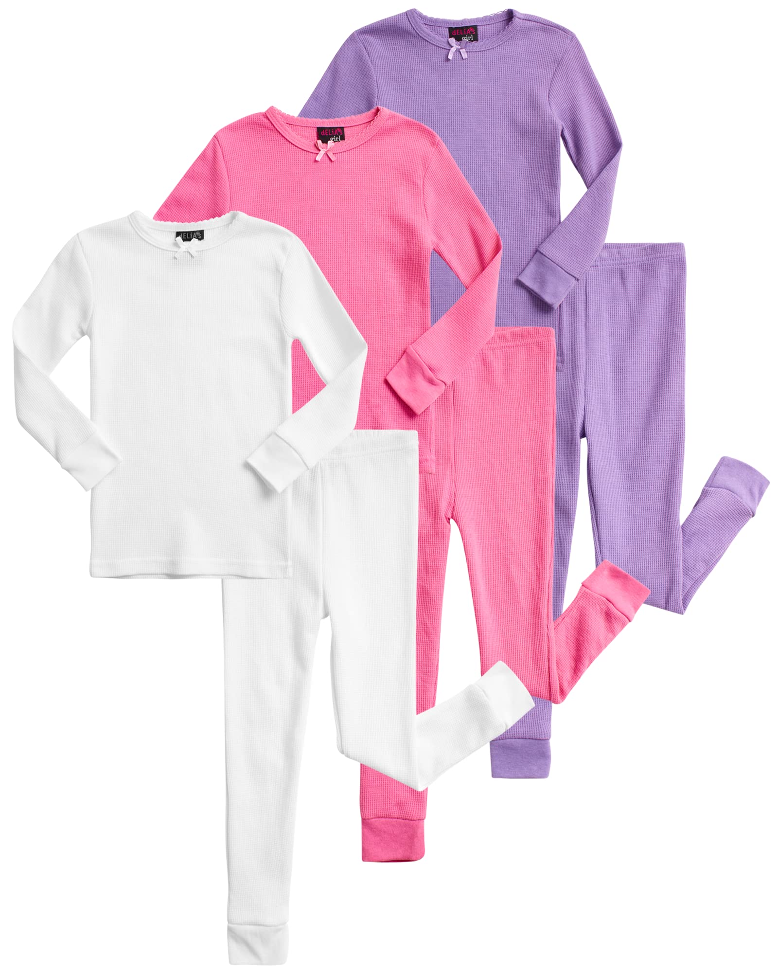 Baby Girls' Thermal Underwear Set - 6 Piece Waffle Knit Top & Long Johns (12M-4T) | Warm Winter Base Layer for Toddlers | Perfect for Cold Weather, Snow Play & Outdoor Activities