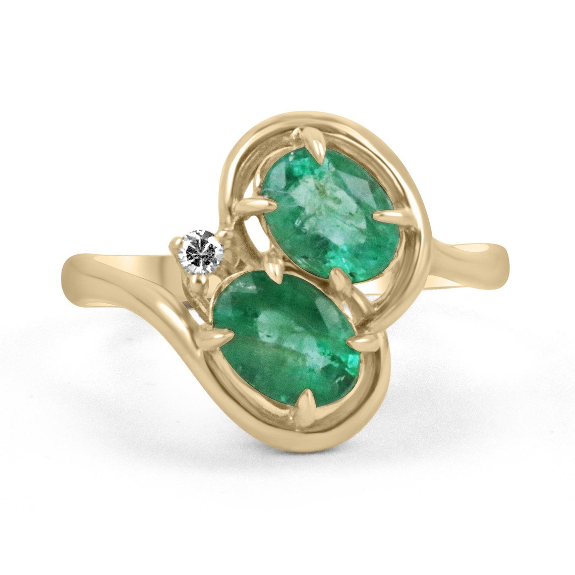 1.48tcw 14K Solid Gold Natural Emerald Oval Cut Ring with Petite Diamond Accent - Elegant Dual Band Jewelry for Engagement, Wedding & Anniversary Gifts