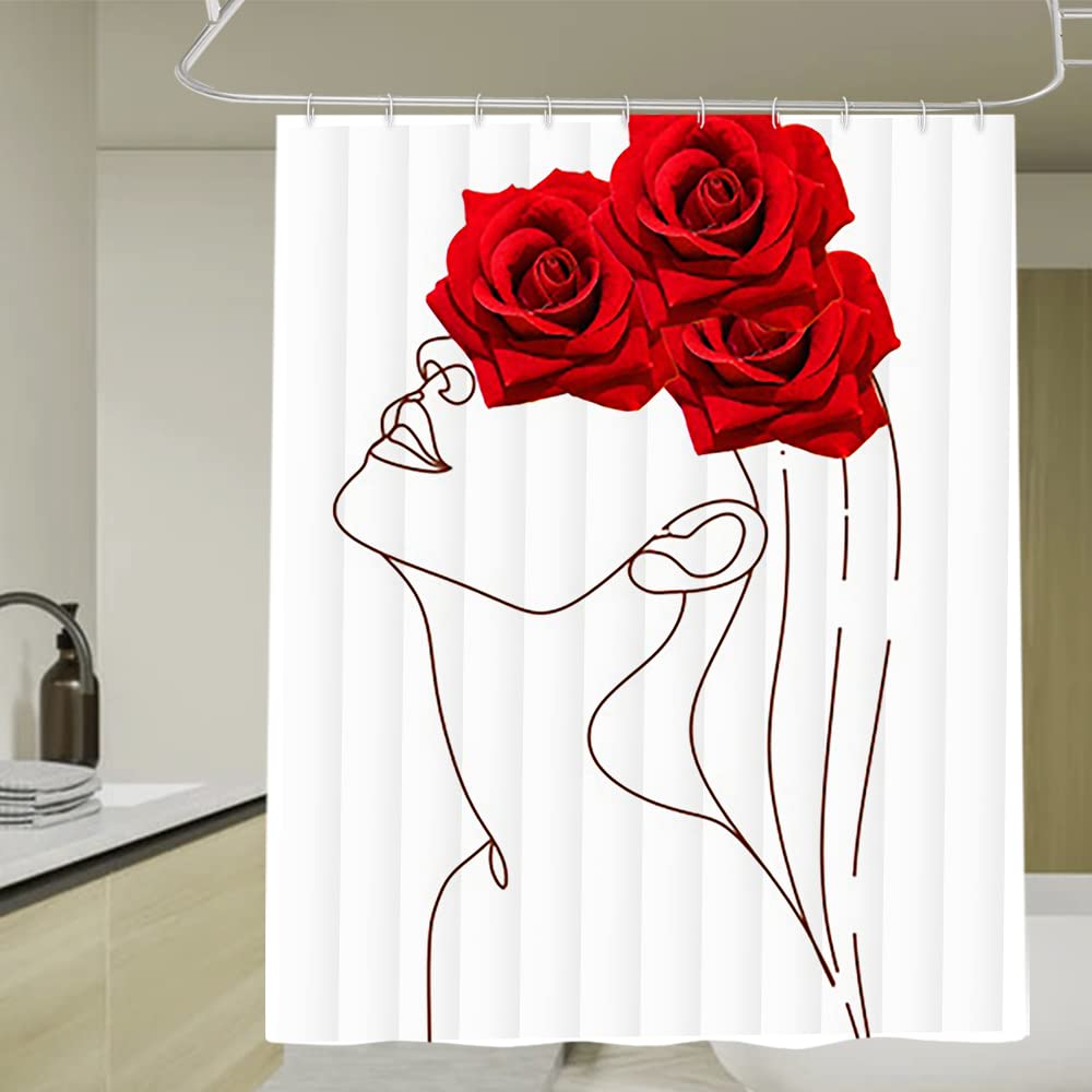 Yeele Red Rose Shower Curtain - Waterproof Bathroom Decor with Hooks, 60x72 Inches - Romantic Valentine's Day Gift for Her, Aesthetic Bathtub Curtain for Girls Bedroom & Home Decor | Perfect for Bathroom Makeover, Wedding Gift, or Valentine's Day Present