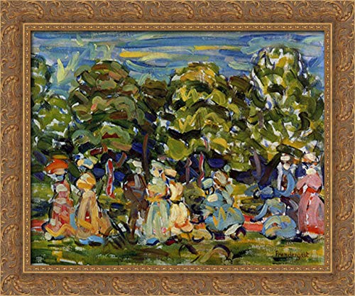 Summer in the Park 24x20 Gold Ornate Wood Framed Canvas Art Print by Maurice Prendergast - Vintage Landscape Painting for Living Room, Bedroom & Office Decor