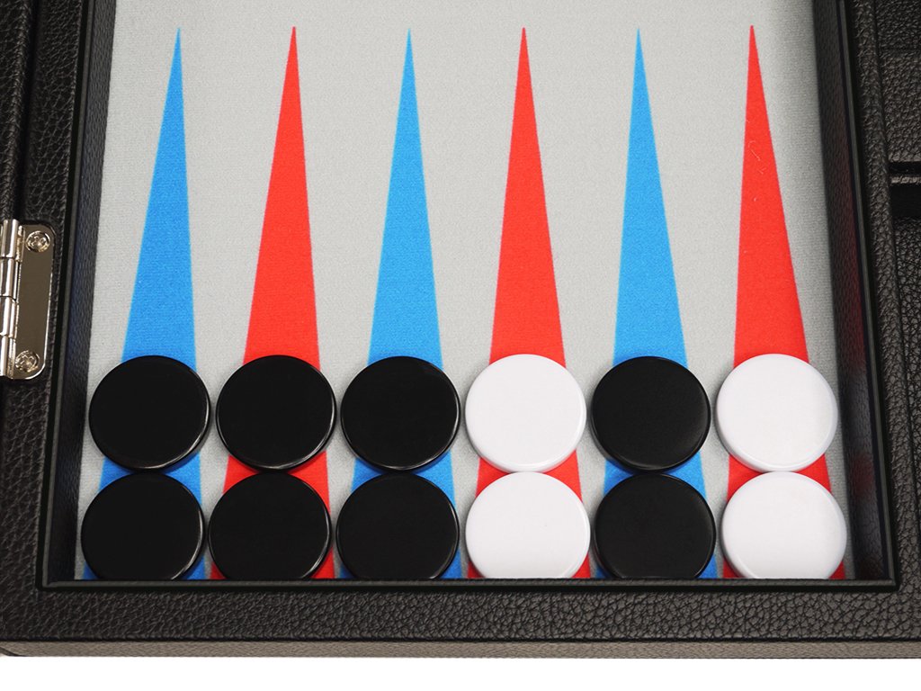 Premium 13-inch Backgammon Travel Set - Compact Black Game Board with Scarlet Red & Patriot Blue Points - Perfect for Camping, Beach Trips & Family Game Nights