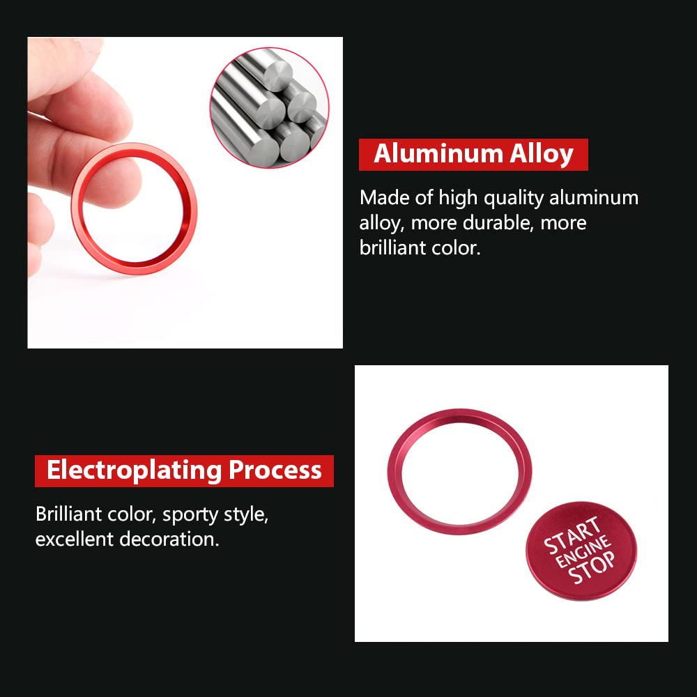 LECART Red Metal Engine Start Button Cover for Audi A4 A5 A6 A7 Q5 - Keyless Ignition Button Stickers, Auto Interior Decoration Trim 2Pcs - Perfect for Car Enthusiasts & Customization