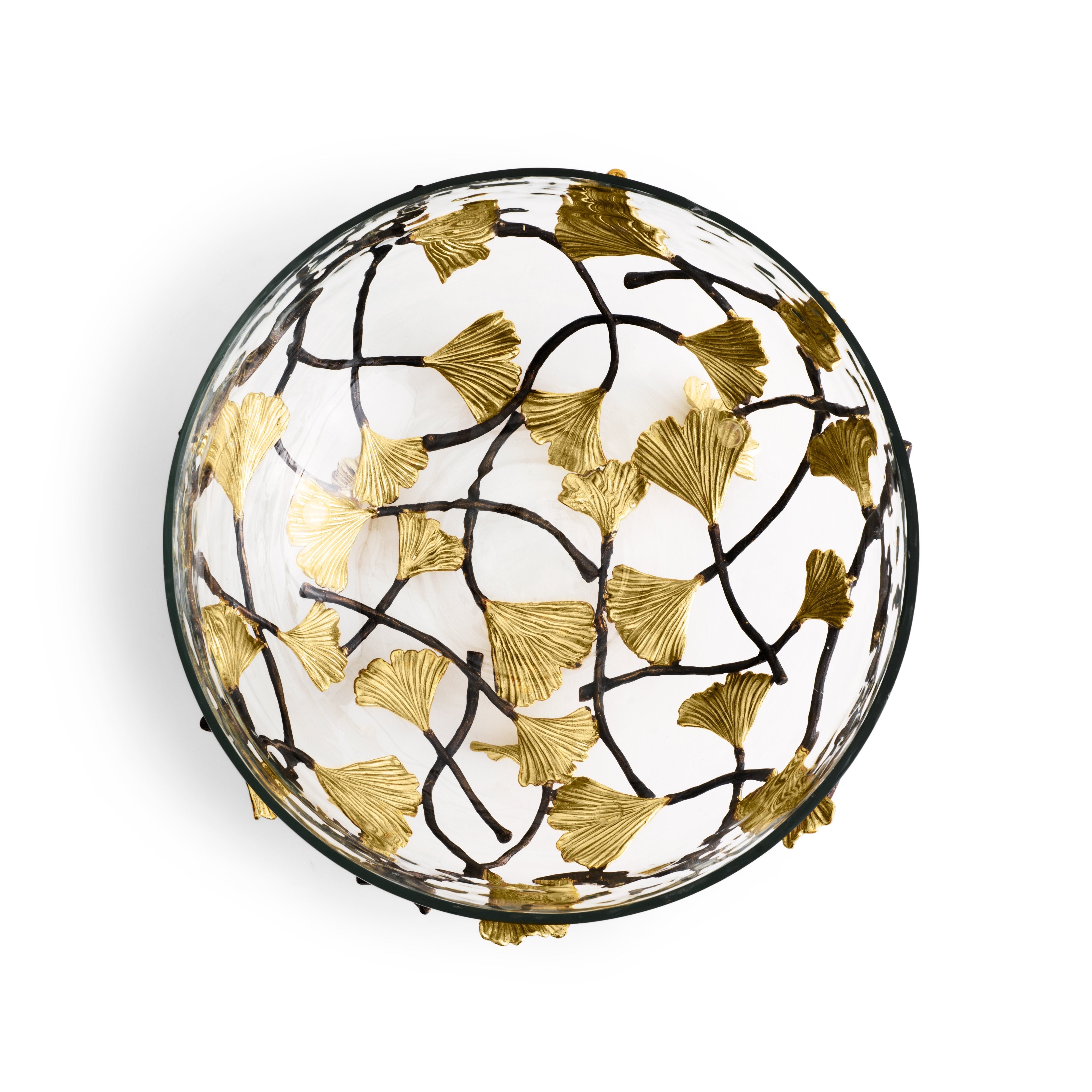 Premium Golden Ginkgo Medium Glass Bowl - Elegant Serving Dish for Salads, Desserts & Home Decor - Perfect for Parties, Dining & Gifts