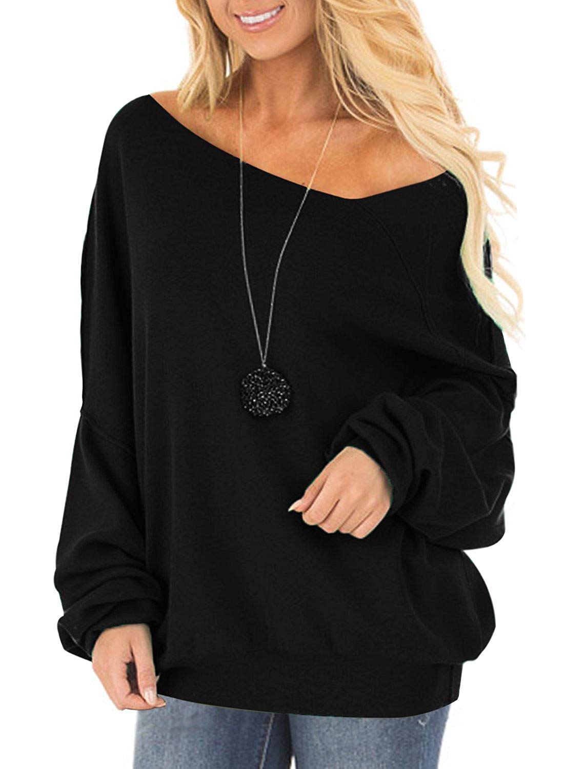 RANPHEE Women's Off-Shoulder Long Sleeve Sweater - Oversized Slouchy Pullover Top for Casual Wear | Perfect for Fall Outfits, Date Nights & Cozy Loungewear