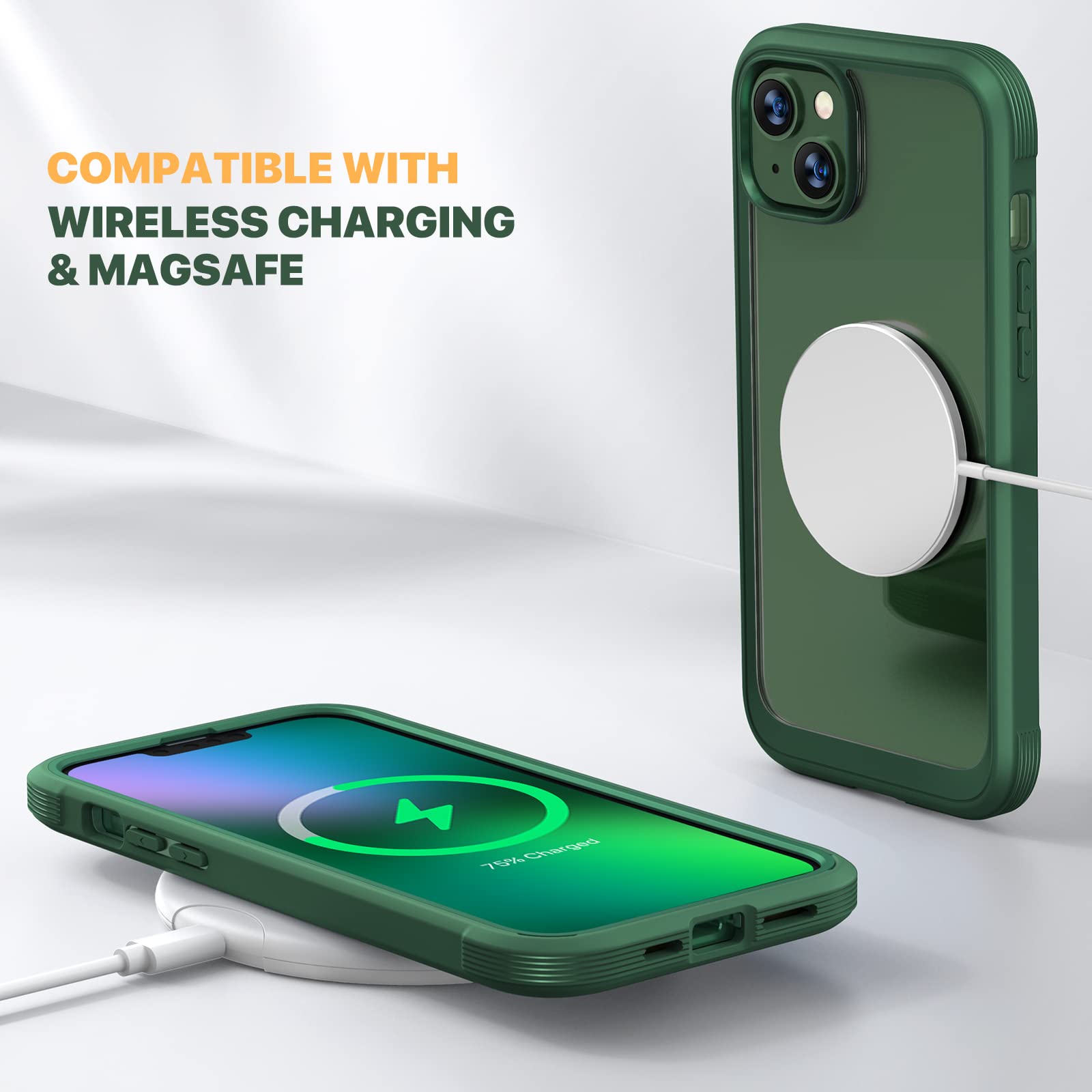 Diaclara iPhone 13 Case 6.1 Inch - Rugged 360 Full Body Protection with Built-in Screen Protector | Shockproof TPU Bumper Cover | Anti-Scratch & Drop Protection | Perfect for Outdoor, Travel & Daily Use (Green)