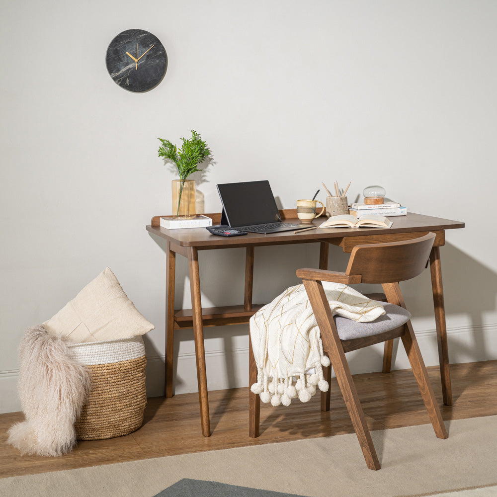 COLT 120cm Walnut Study Desk - Modern Writing Desk for Home Office, Dorm Room & Small Spaces - Sturdy Wooden Computer Desk with Ample Workspace