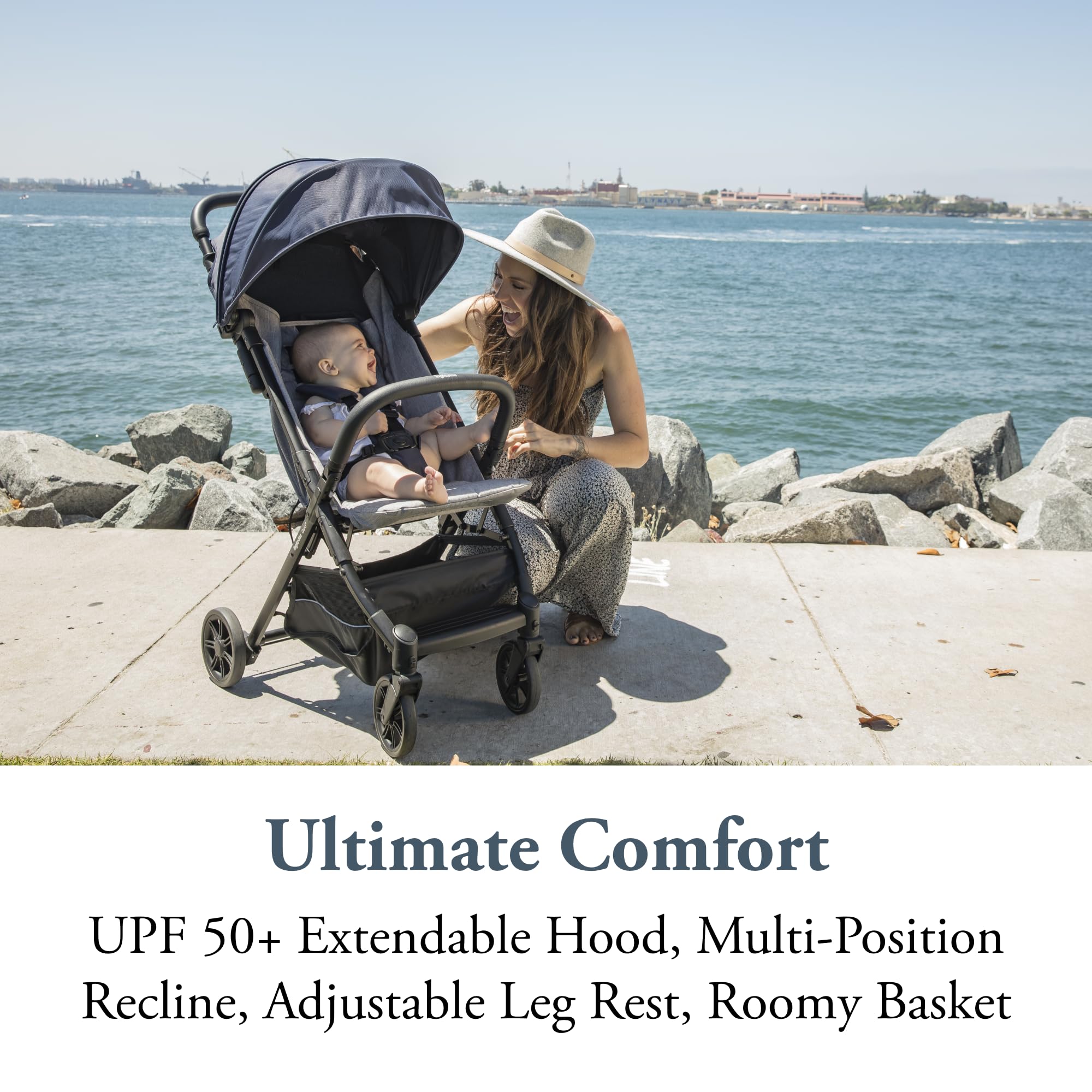 Inglesina Quid Stroller - Compact Lightweight Travel Stroller for Babies & Toddlers (3 Months to 50 lbs) | Easy Fold & Airplane Approved | BPA-Free College Navy Design | Perfect for City Walks, Travel & Everyday Use