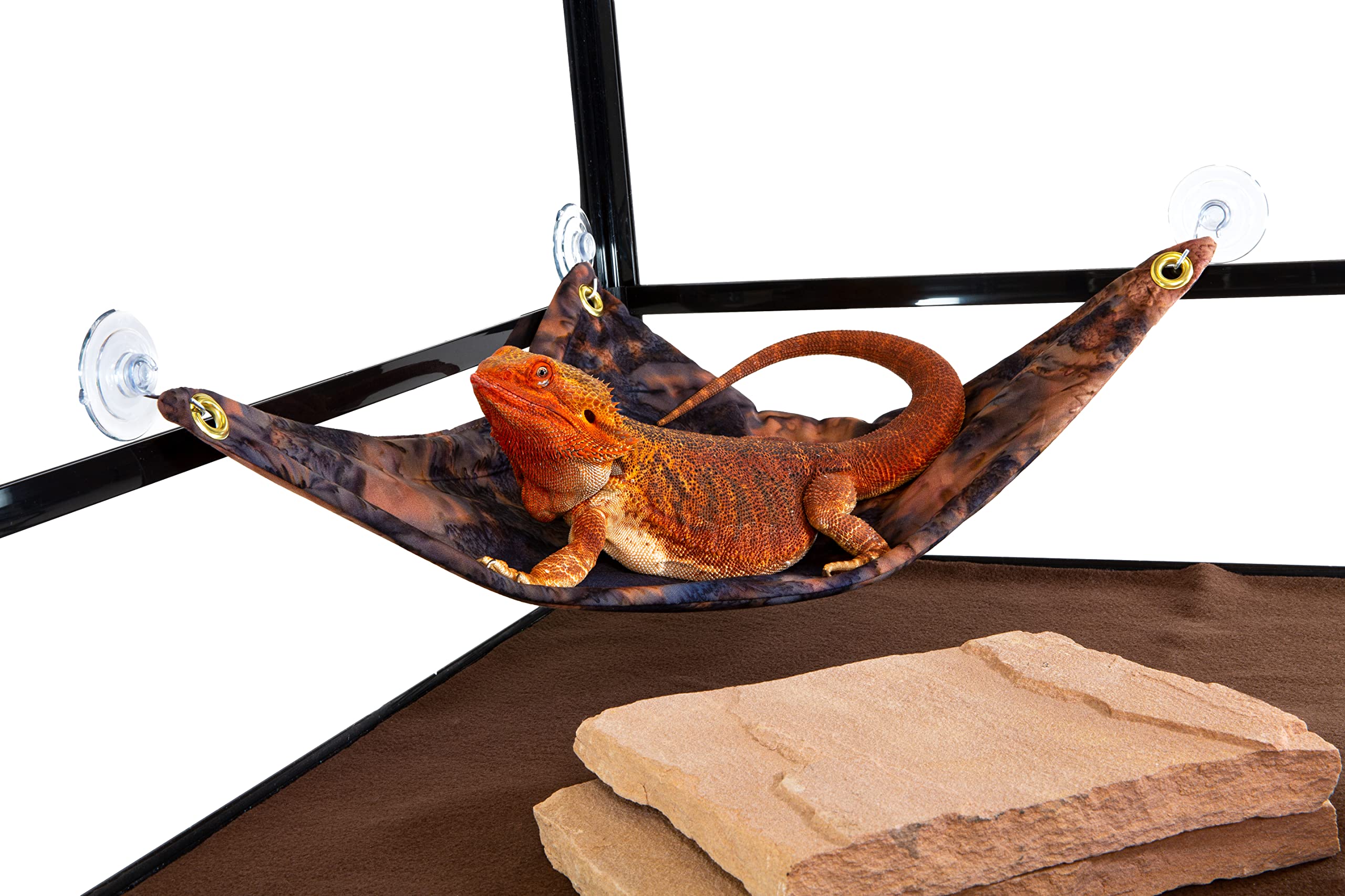 Premium Bearded Dragon Hammock - Soft Brown Maroon Batik Fabric with Strong Suction Cups - Reptile Lounge & Climbing Perch for Lizards - Perfect for Terrariums, Enclosures & Pet Habitat Decor