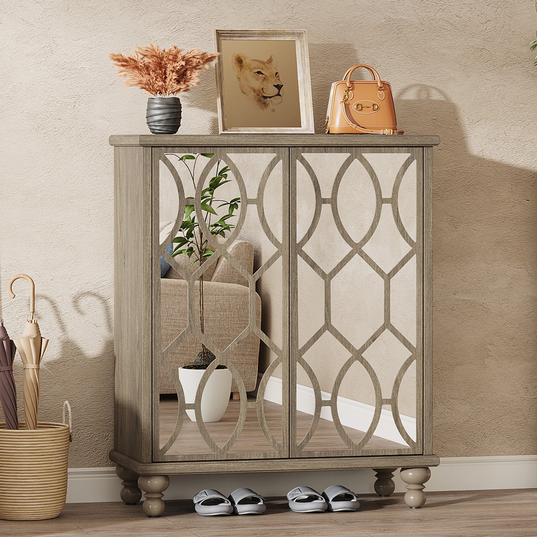 5-Tier Mirror Shoe Cabinet with Doors - Large Shoe Storage Organizer for Entryway, Bedroom & Closet - Space Saving Shoe Rack for Sneakers, Boots & Heels
