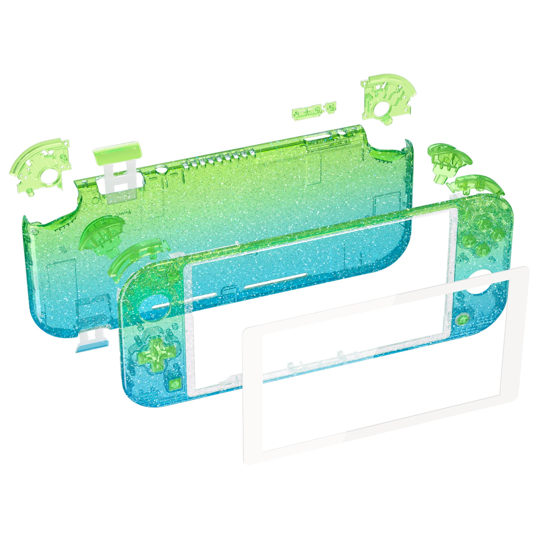 eXtremeRate Glitter Gradient Translucent Green Blue DIY Replacement Shell for Nintendo Switch Lite - Custom Controller Housing with Screen Protector | Upgrade Your Gaming Experience for Nintendo Switch Lite DLP321 | Perfect for Gaming Enthusiasts & DIY Modders