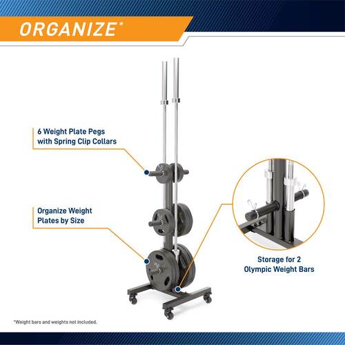 Marcy 6-Peg Olympic Plate Tree with Wheels - Heavy-Duty Weight Plate Storage Rack for Home & Commercial Gyms - Perfect for Weightlifting, CrossFit & Strength Training
