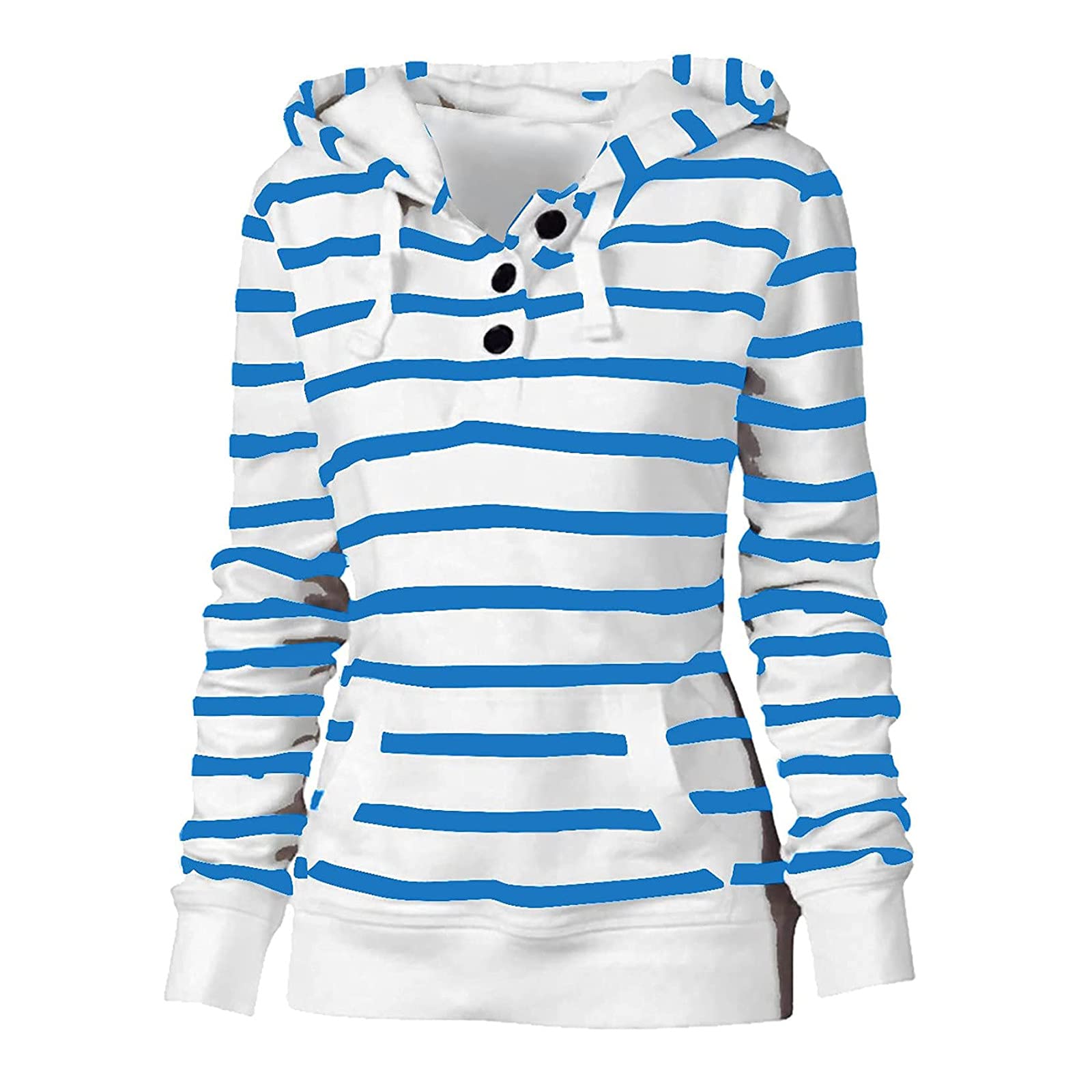 BEIBEIA Women's Long Sleeve Striped Knit Sweatshirt - Casual Drawstring Hoodie with Pocket - Cozy Pullover Top for Fall Fashion, Lounge Wear & Outdoor Activities