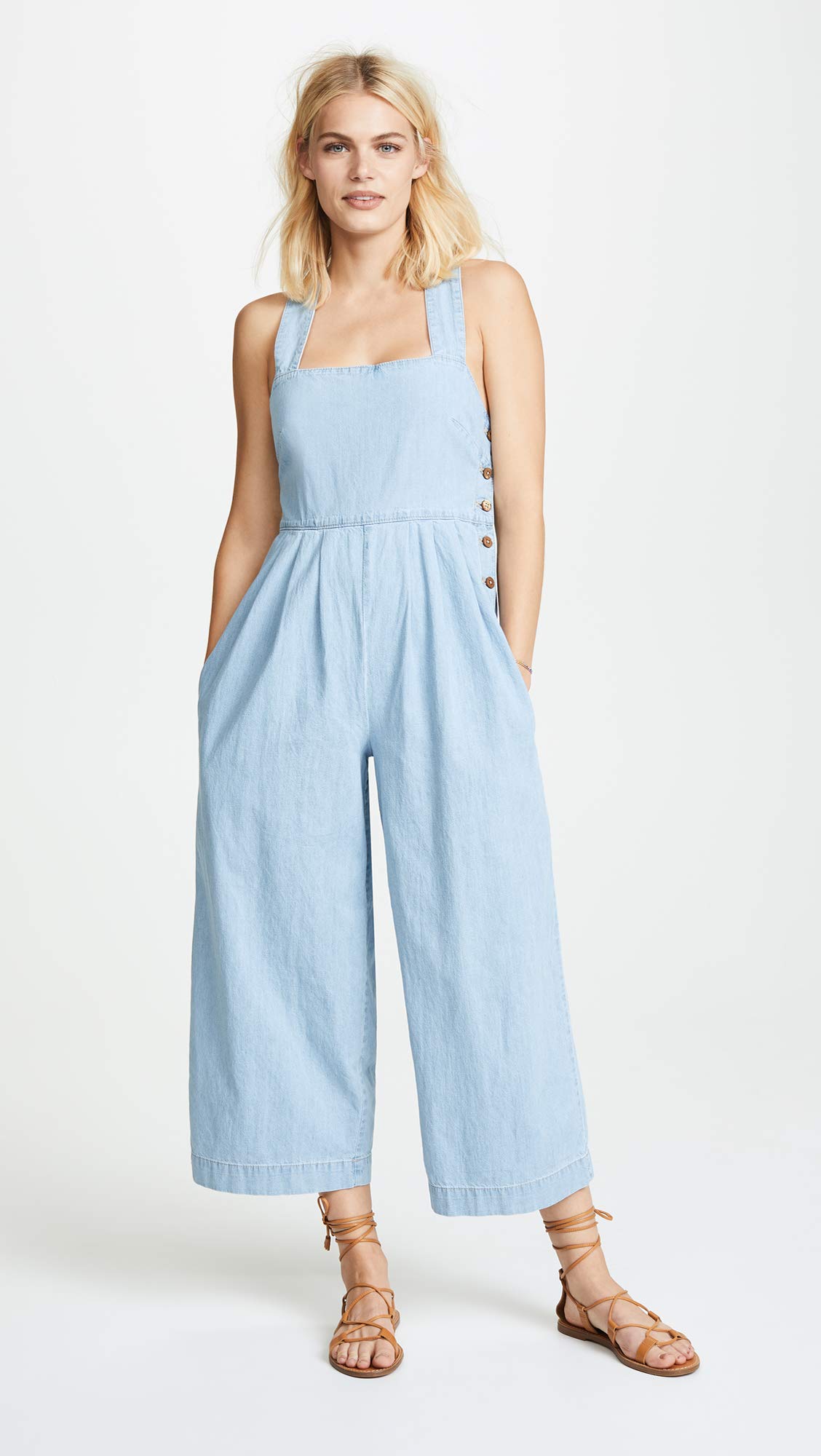 Free Women's Farah Light Wash Denim Jumpsuit - Stylish Casual Romper for Summer Outings, Beach Vacations & Music Festivals