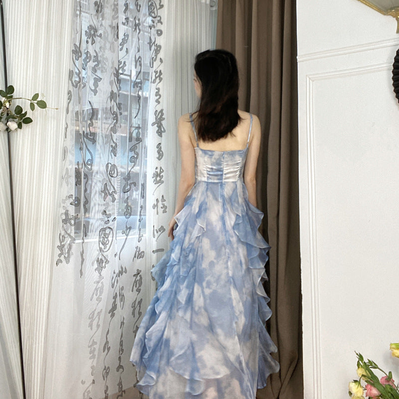 French Blue Strapless Backless Summer Dress - Elegant Fairy Gown for Weddings, Parties & Beach Vacations