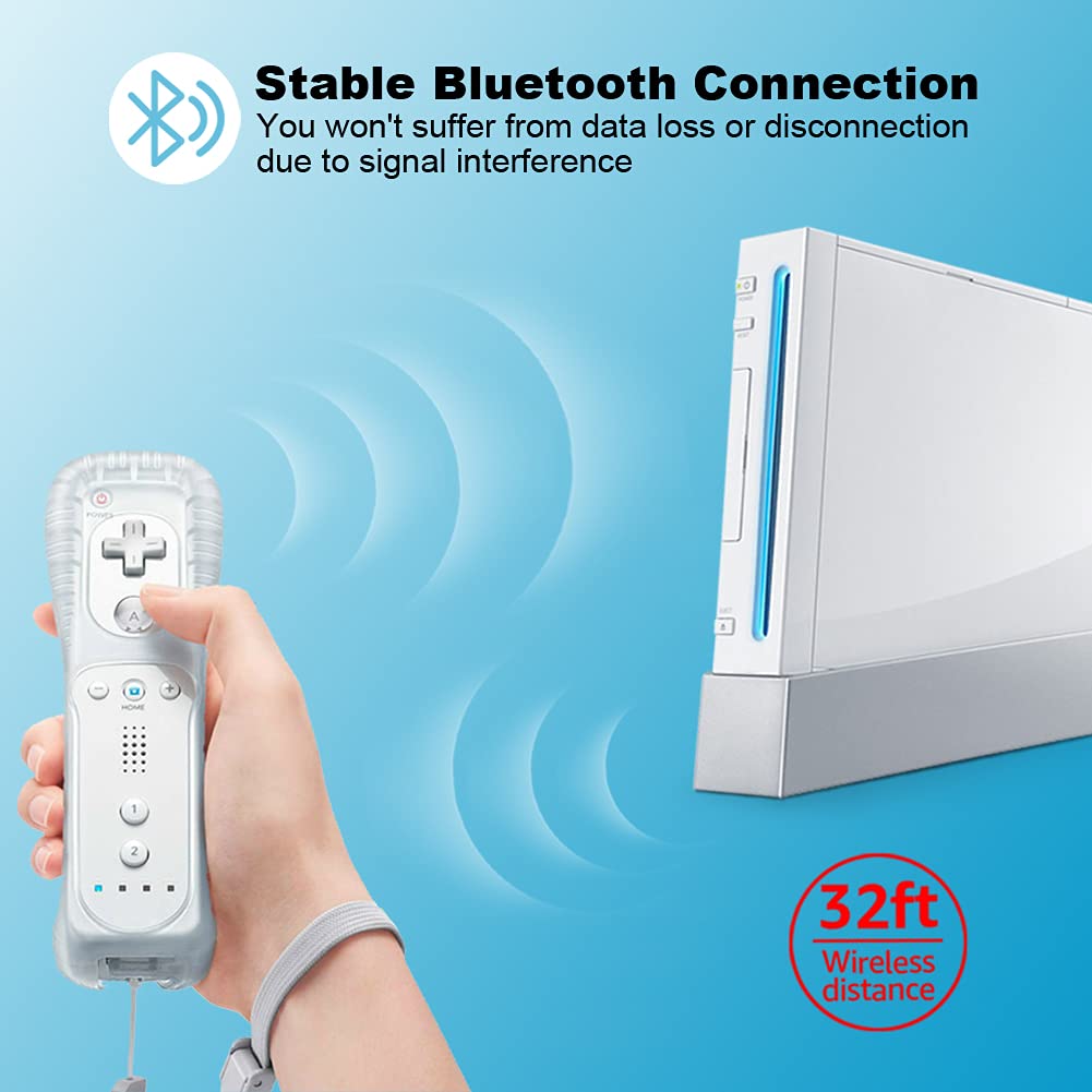 MINSWC Wii Controller 2 Pack with Silicone Case & Wrist Strap - Compatible with Nintendo Wii - White - Perfect for Family Game Night & Multiplayer Gaming
