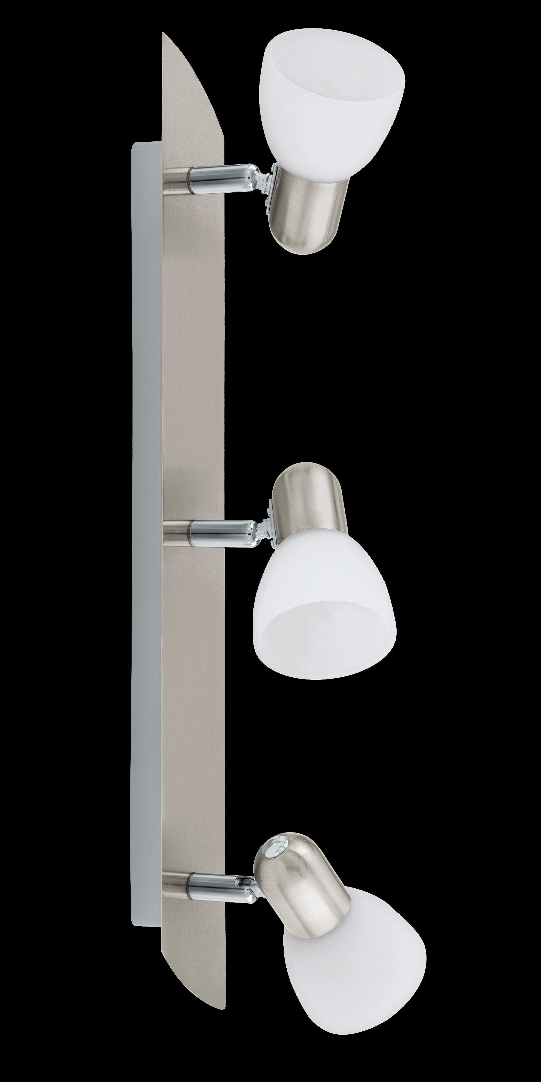 Eglo Enea 3-Light Bar Spotlight in Nickel & Satin Glass Finish - Modern Lighting for Living Room, Bedroom, or Hallway