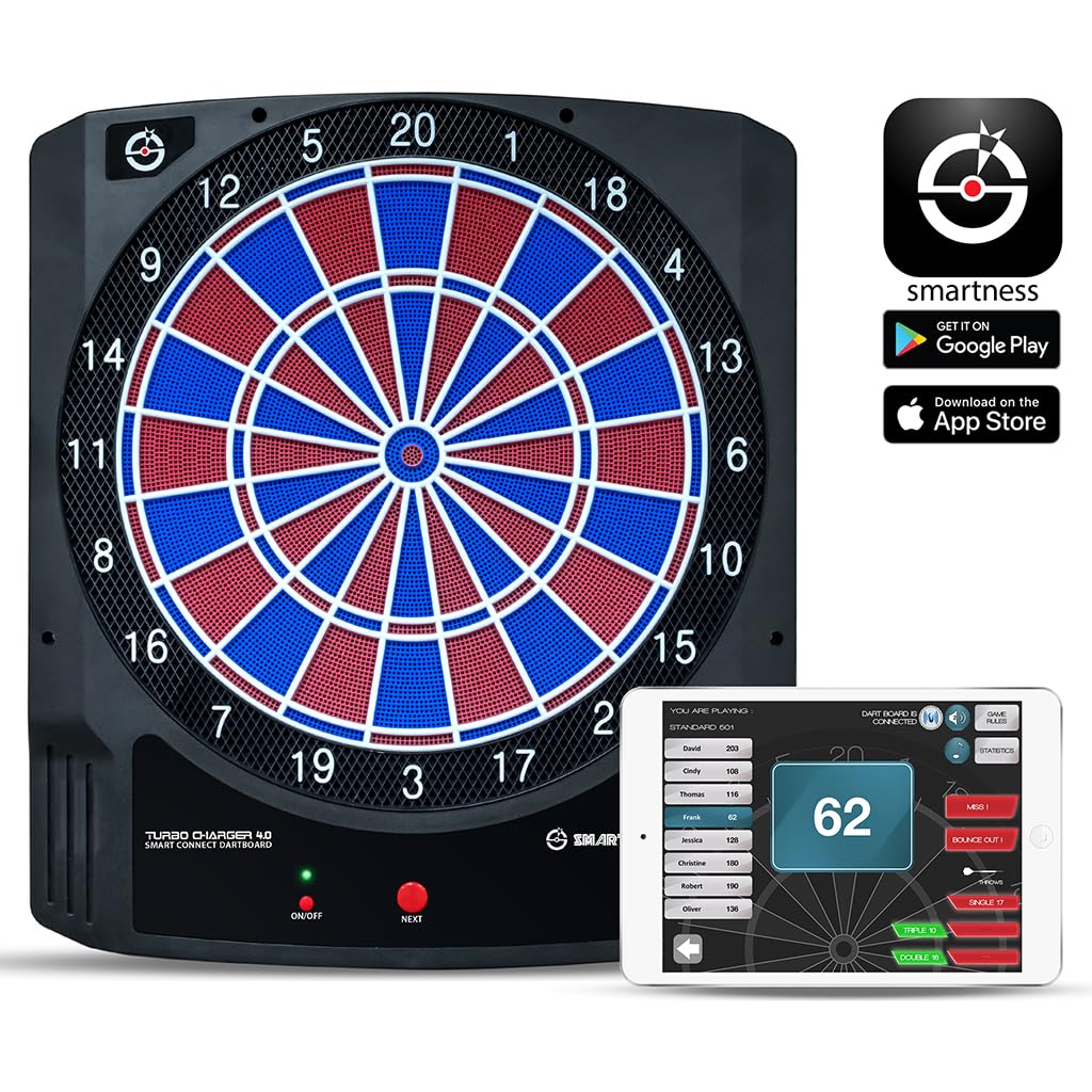 Smartness Carromco 94014 Electronic Dartboard with Turbo Charger - Bluetooth App Connectivity for Score Tracking | Perfect for Home Game Rooms, Bars & Family Game Nights
