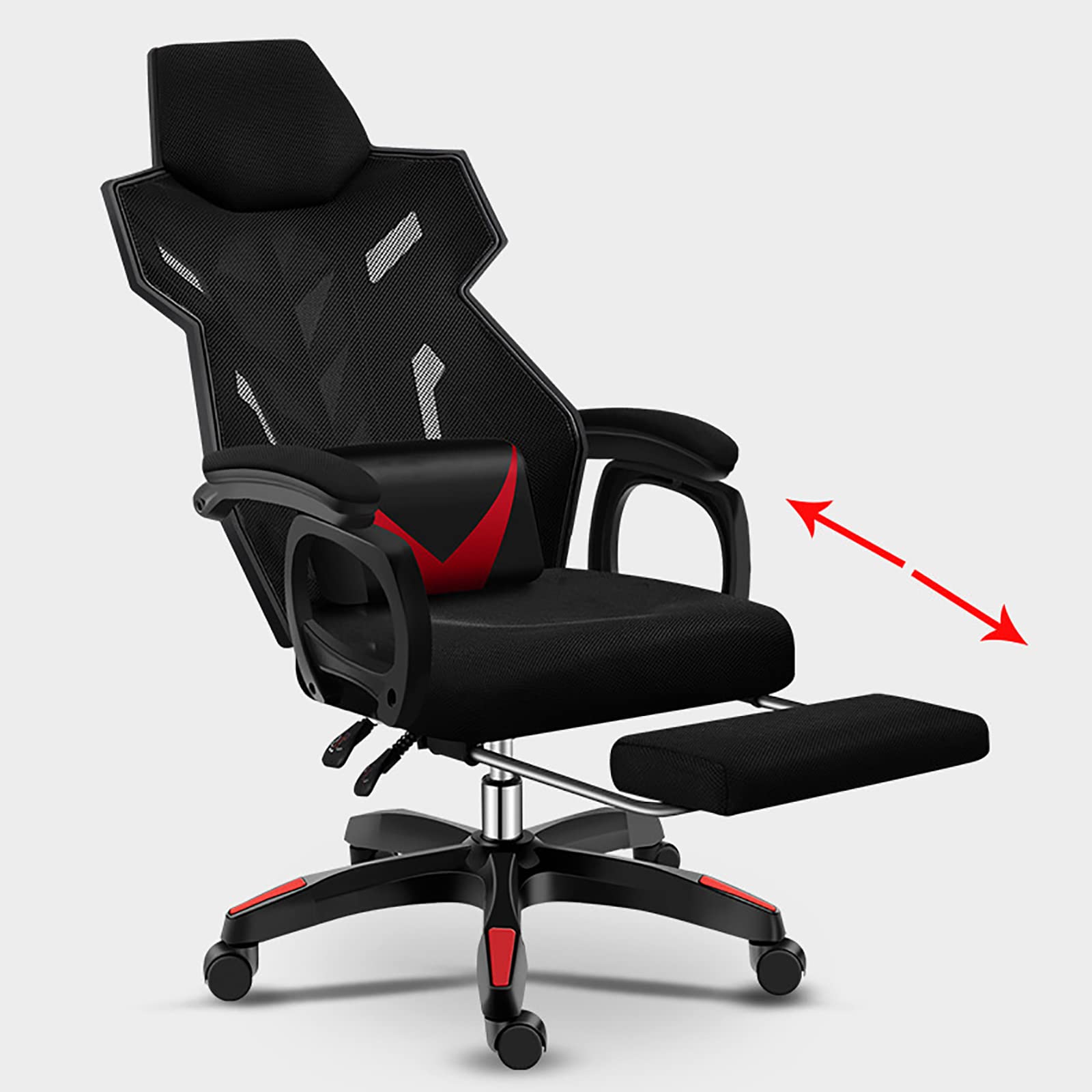 Premium Ergonomic Gaming Chair with Lumbar Support & Breathable Mesh Back - Adjustable Height, Hidden Leg Rest - Perfect for PC Gaming, Office Work & Home Use