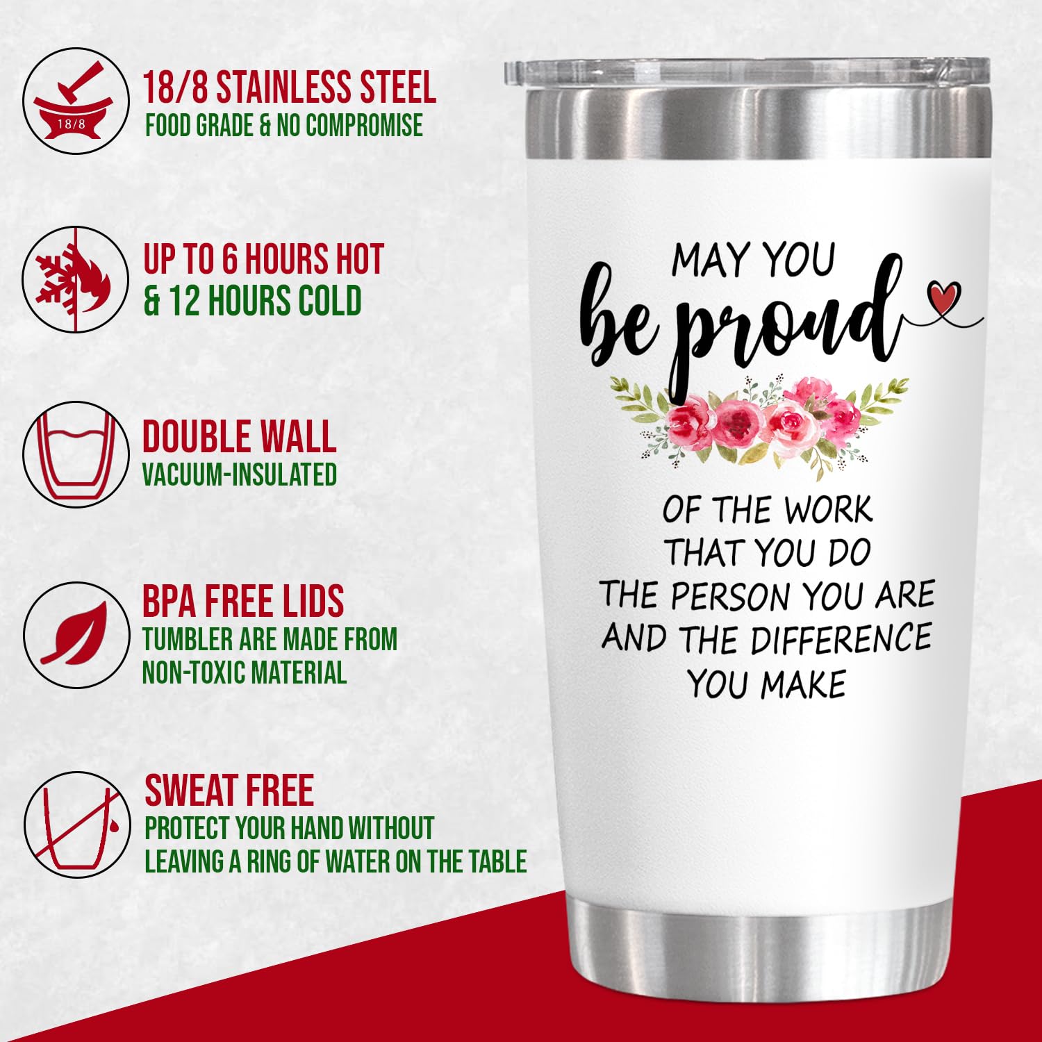OASSIE 20 oz Stainless Steel Insulated Coffee Tumbler with Lid - Inspirational Gift for Women, Mothers Day, Teachers Day, Birthday, Coworkers, Friends - Perfect for Office, Travel, and Daily Use