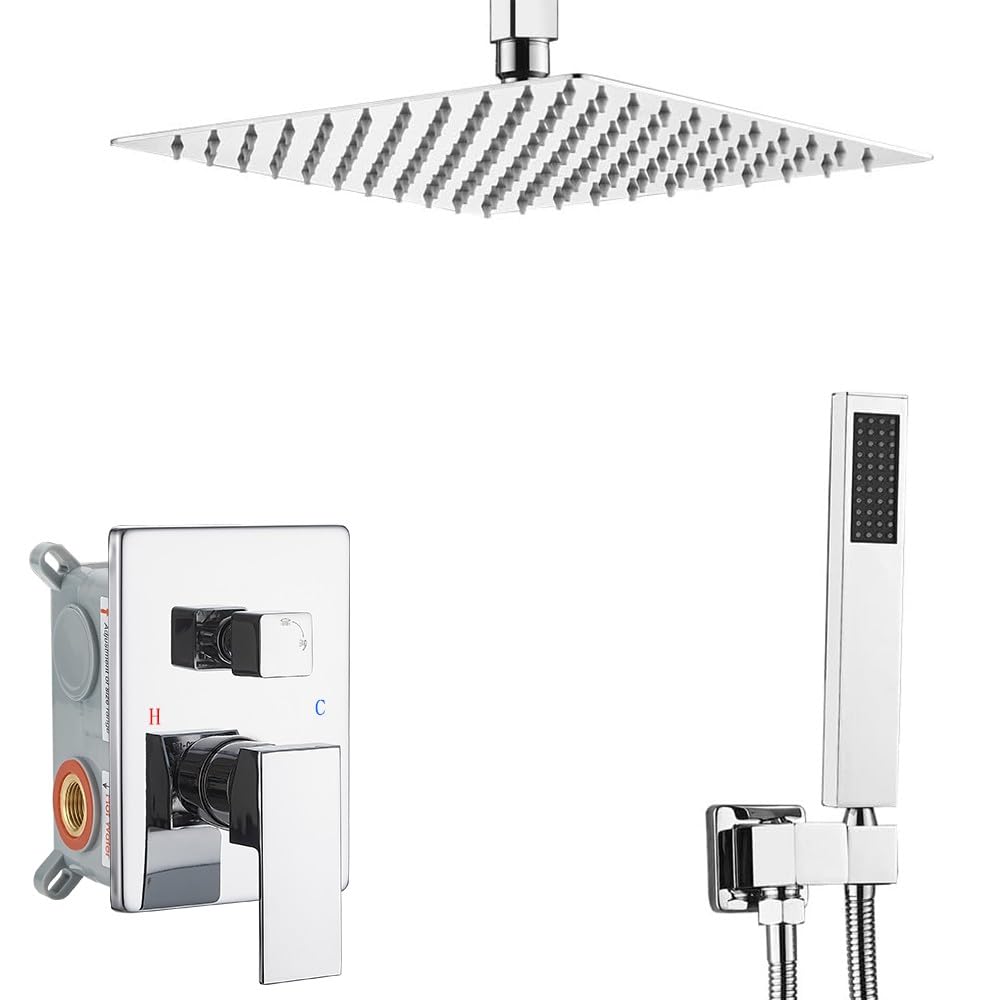 Luxury 10 Inch Rain Shower Head Ceiling Mount with Handheld - High Pressure Shower Combo Set in Polished Chrome - Includes Faucet Rough-in Valve Body & Trim - Perfect for Modern Bathroom Renovation & Spa-Like Shower Experience